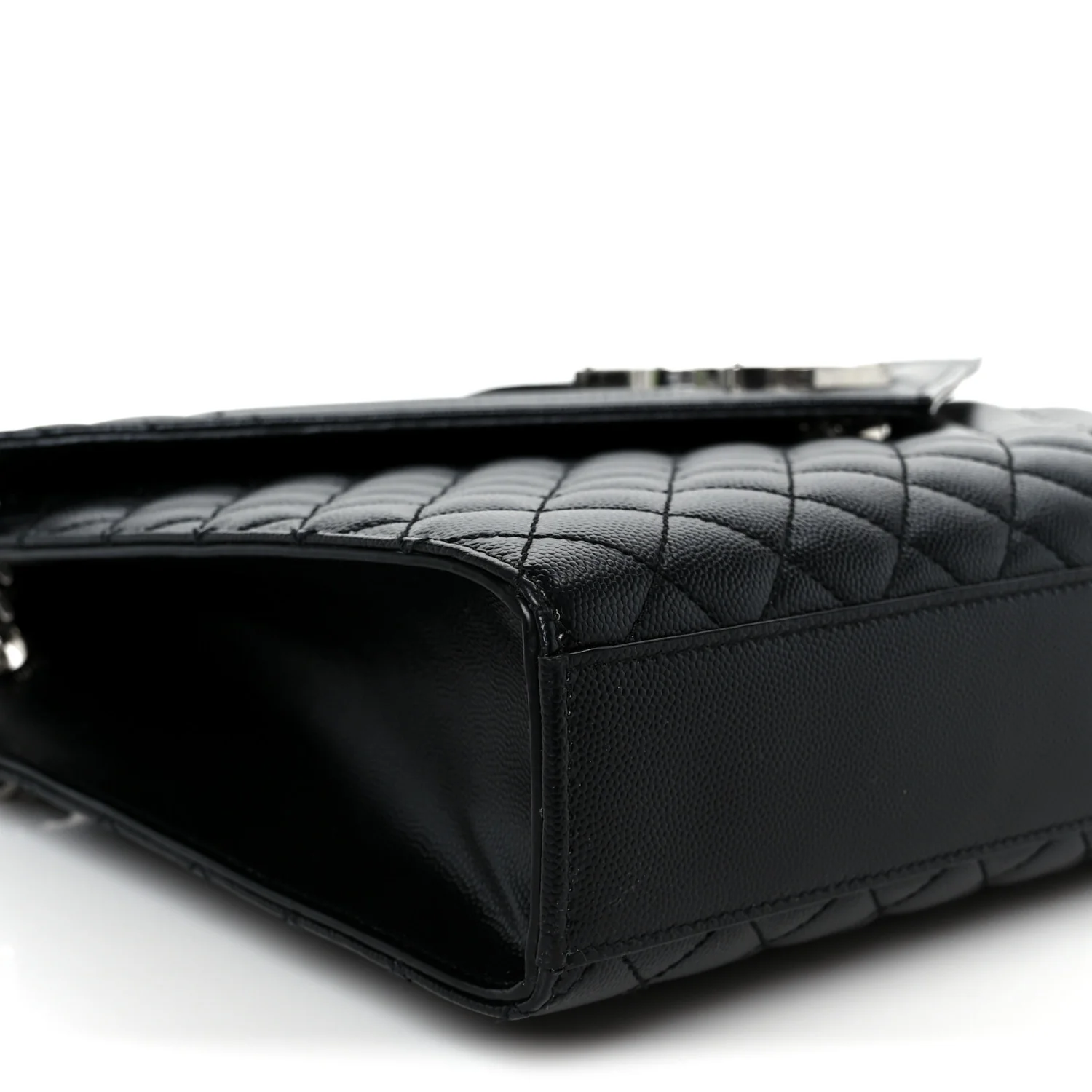 Grain De Poudre Textured Mixed Matelasse Large Triquilt Monogram Satchel Black