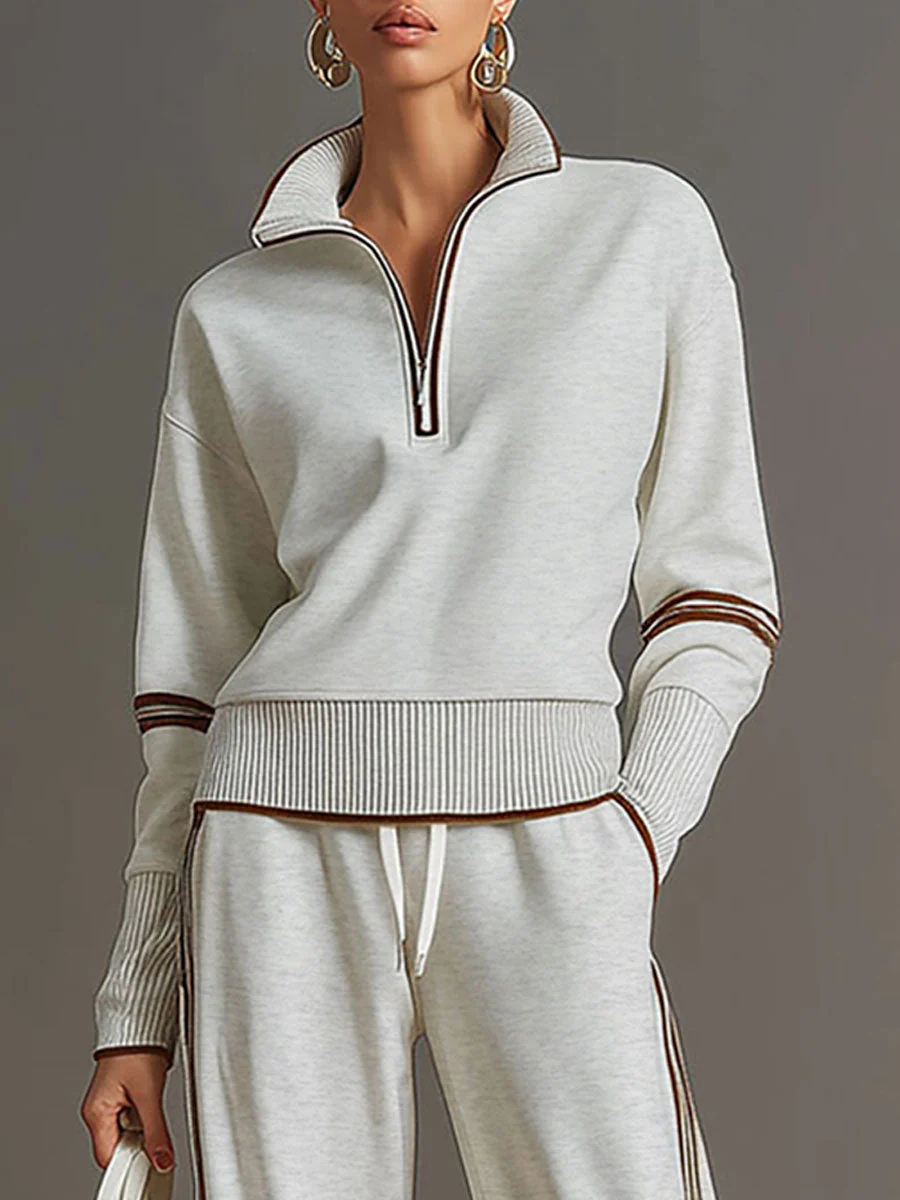 Ensemble sweat à demi-fermeture éclair et pantalon à jambes larges