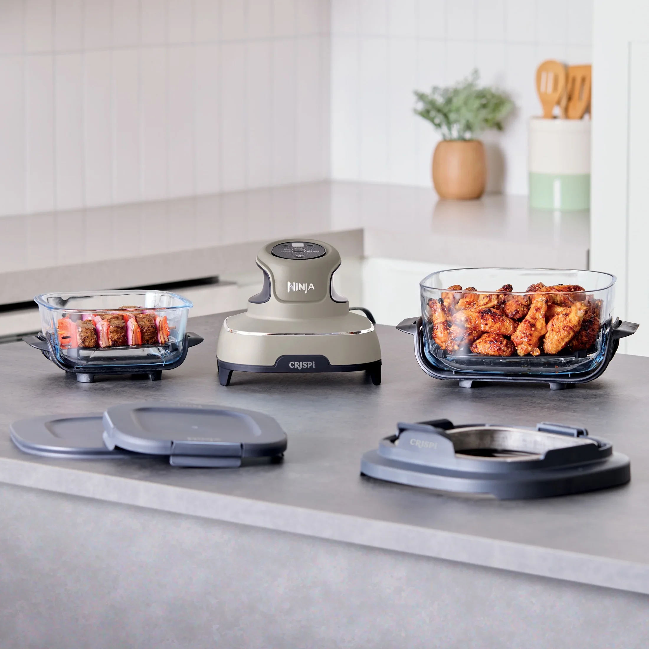 Ninja Crispi 4-in-1 Portable Glass Air Fryer Cooking System, 4-Qt & 6-Cup Containers, Cyberspace