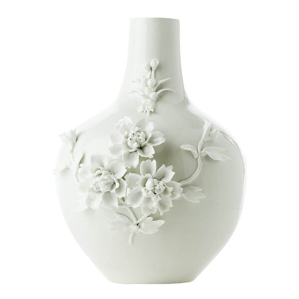 3D vase 30x37 cm blomst/hvit