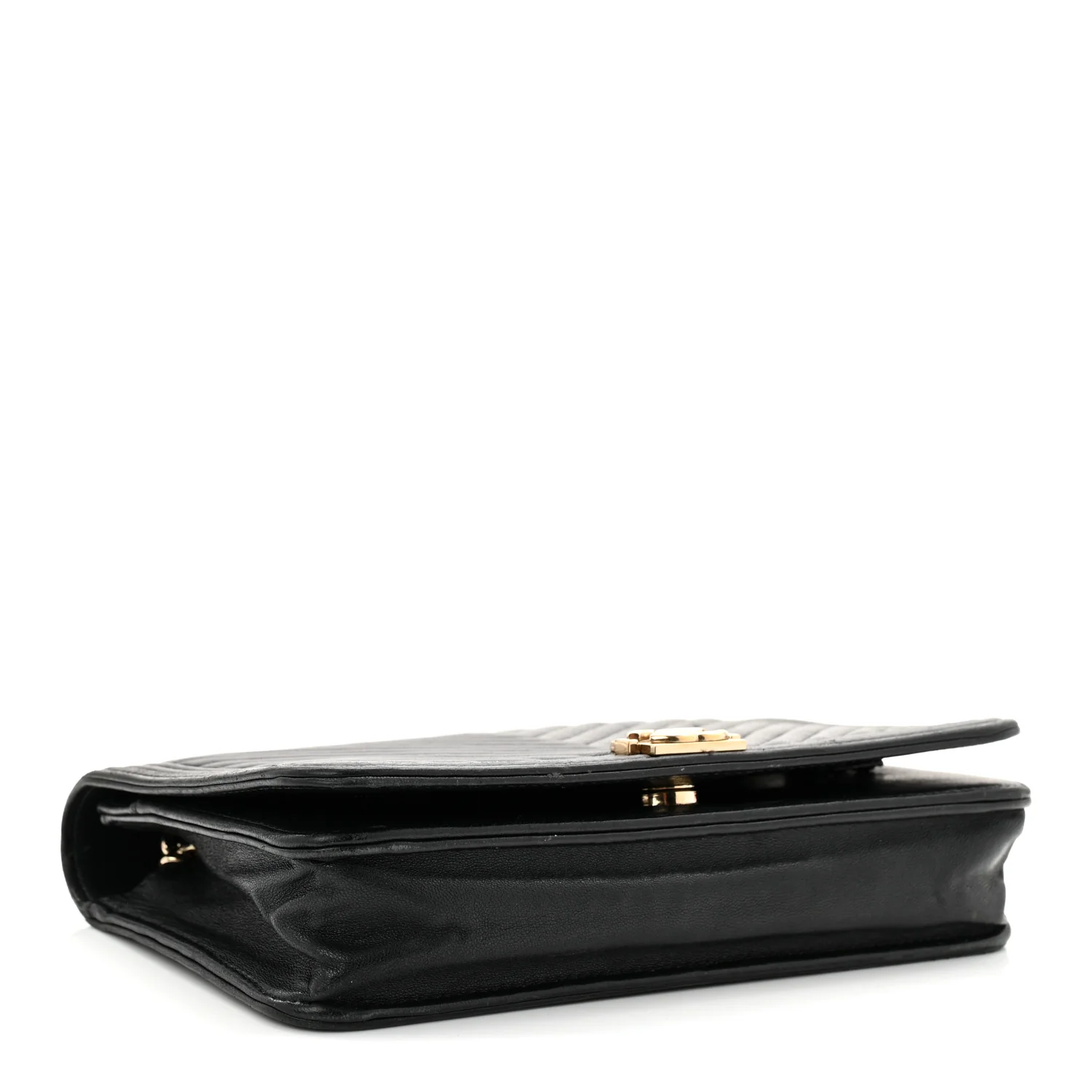 Lambskin Chevron Boy Wallet On Chain WOC Black