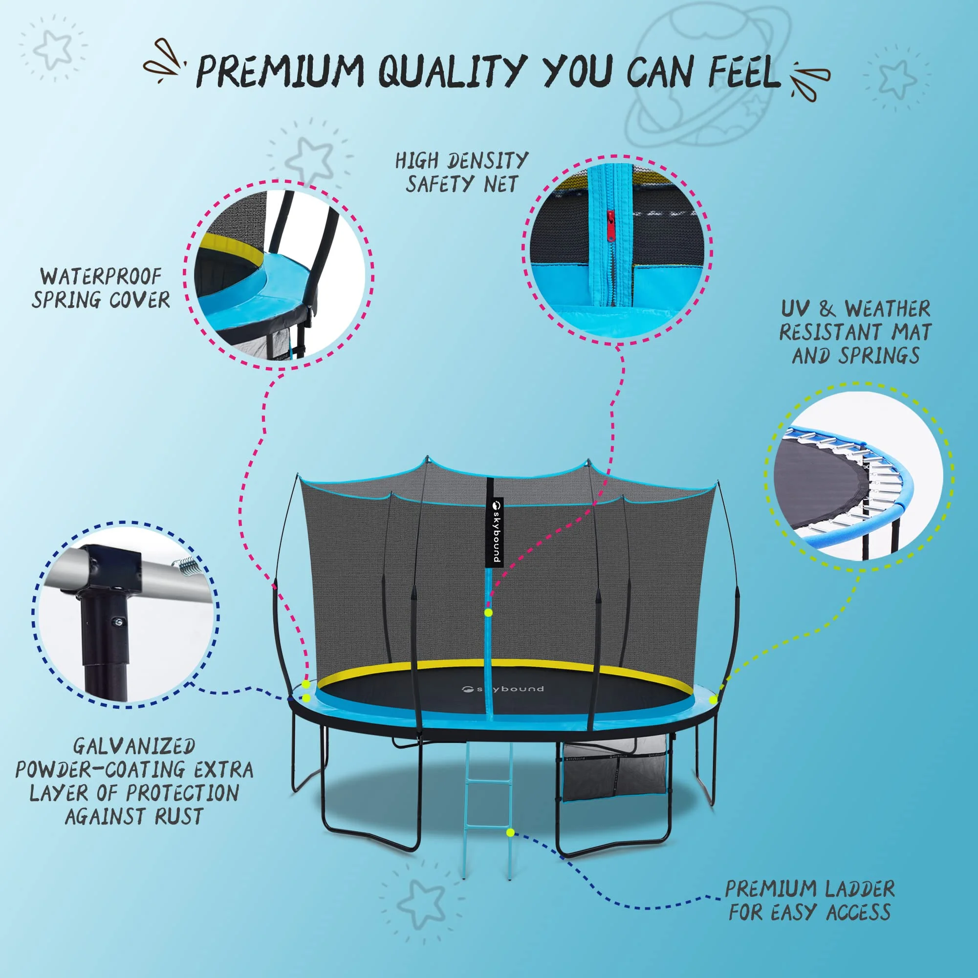 10FT 12FT 14FT Trampoline with Enclosure Recreational Trampolines for Kids and Adults with Patented Fiberglass Curved Poles Outdoor Trampoline with Ladder Rust Resistant(10'/Blue | 4Legs) - Image 3