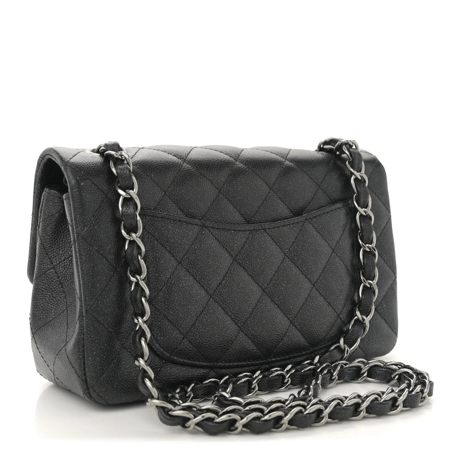 Iridescent Caviar Quilted Mini Rectangular Flap Black