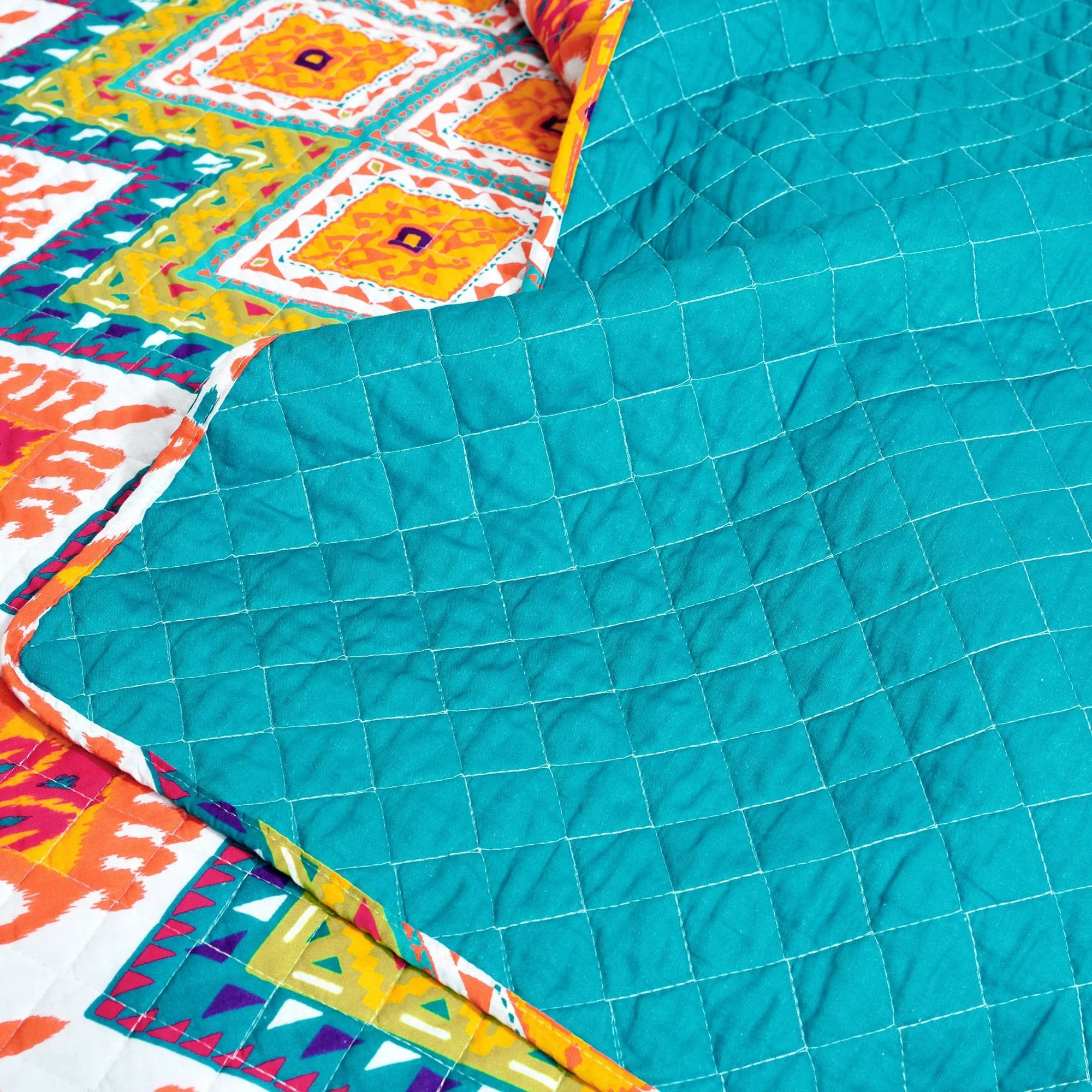 Lush Decor Boho Chevron Cotton Reversible Quilt, Full/Queen, Turquoise/Multi, 3-Pc Set(Full/Queen/Turquoise_Multi)