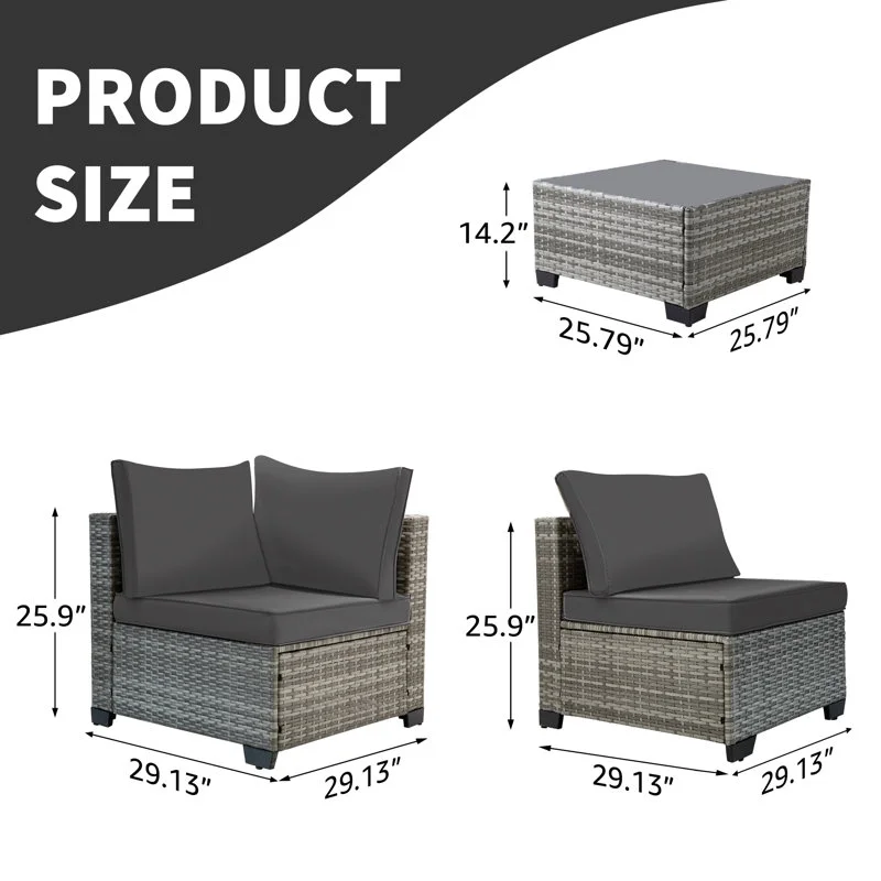 7 Pcs Outdoor Patio Furniture Sofa Set on Sale, Grey Rattan Grey Cushion(7PCS/Grey Rattan/Grey Cushion) - Image 10