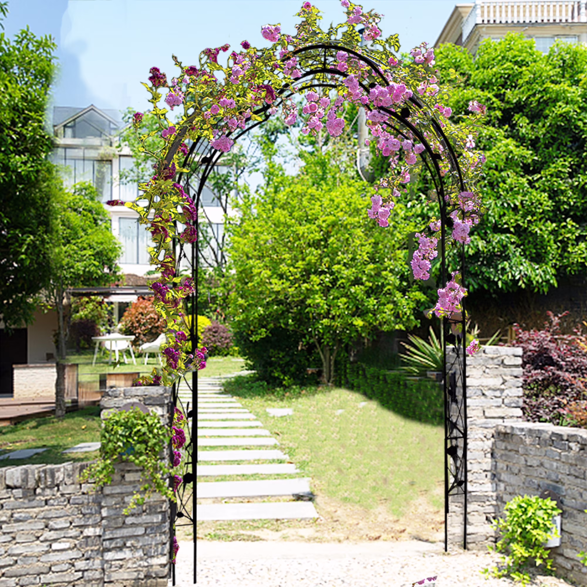 Miniyam 98.4 Metal Garden Arch Trellis, Support 8 Styles Garden Arbor Trellis, Black