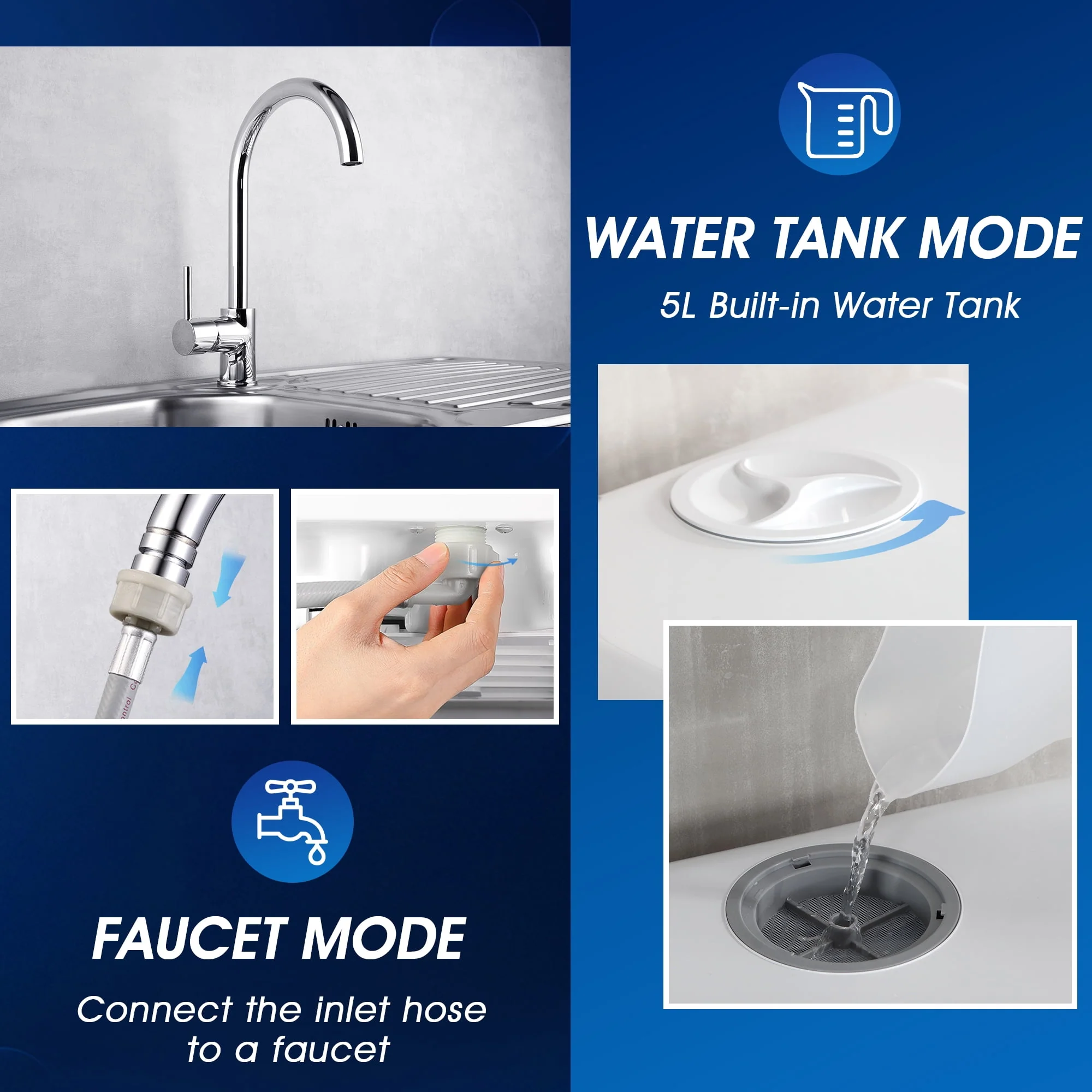 Portable Countertop Dishwasher with 5-Liter Built-in Water Tank and Air-Dry Function, 5 Washing Programs, AE-TDQR03 - Image 4