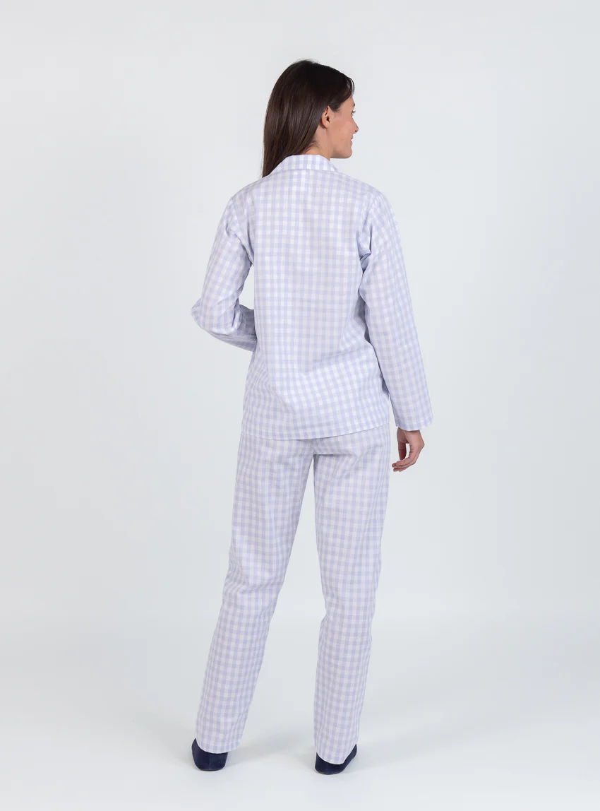 Pyjama femme en coton vichy bleu pastel