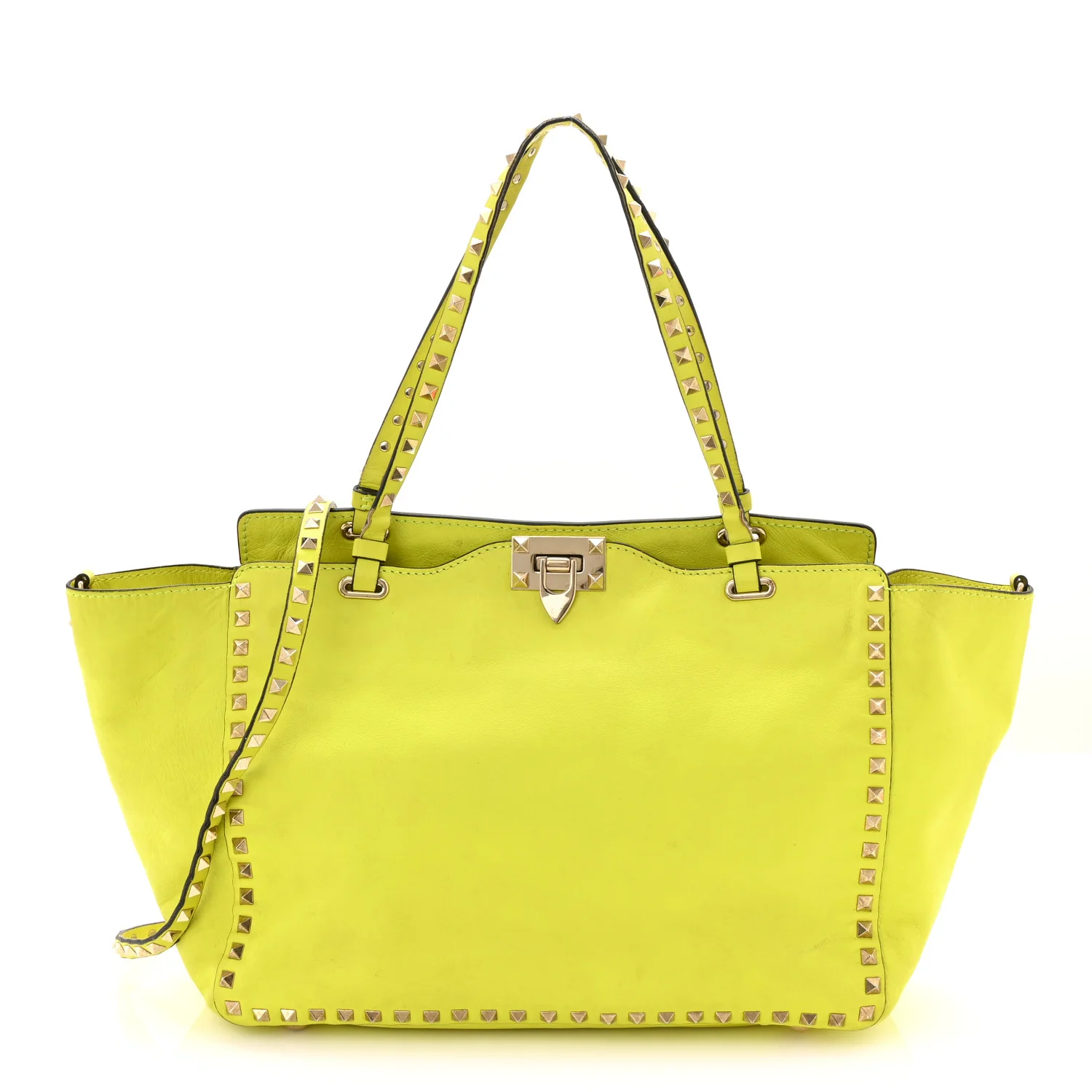 Vitello Medium Rockstud Tote Yellow Fluo