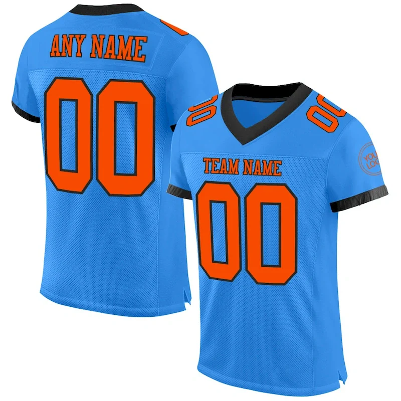 Custom Powder Blue Orange-Black Mesh Authentic rugby jersey