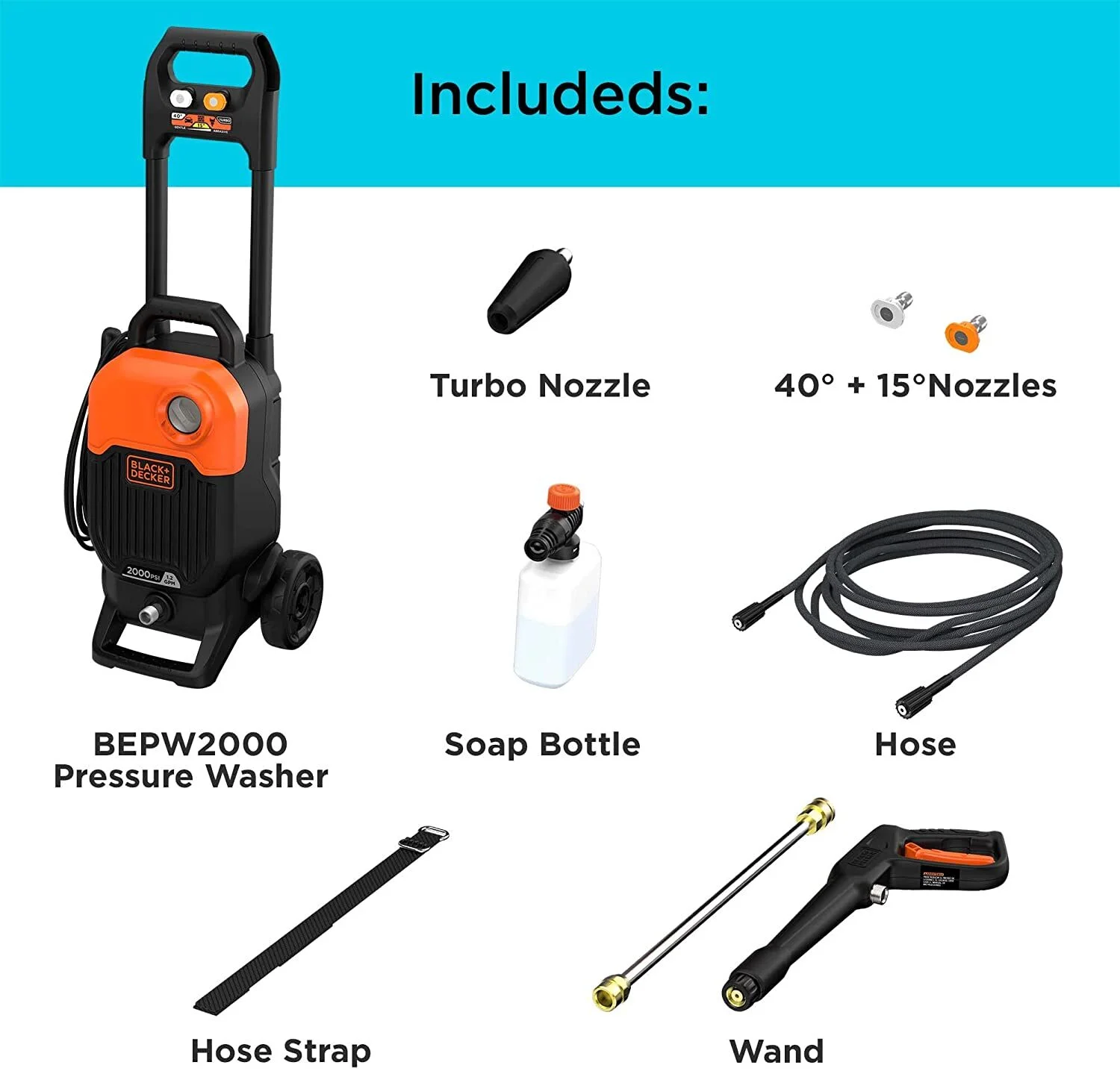 BLACK+DECKER 2000 Psi 1.2 Gpm Pressure Washer, (BEPW2000)