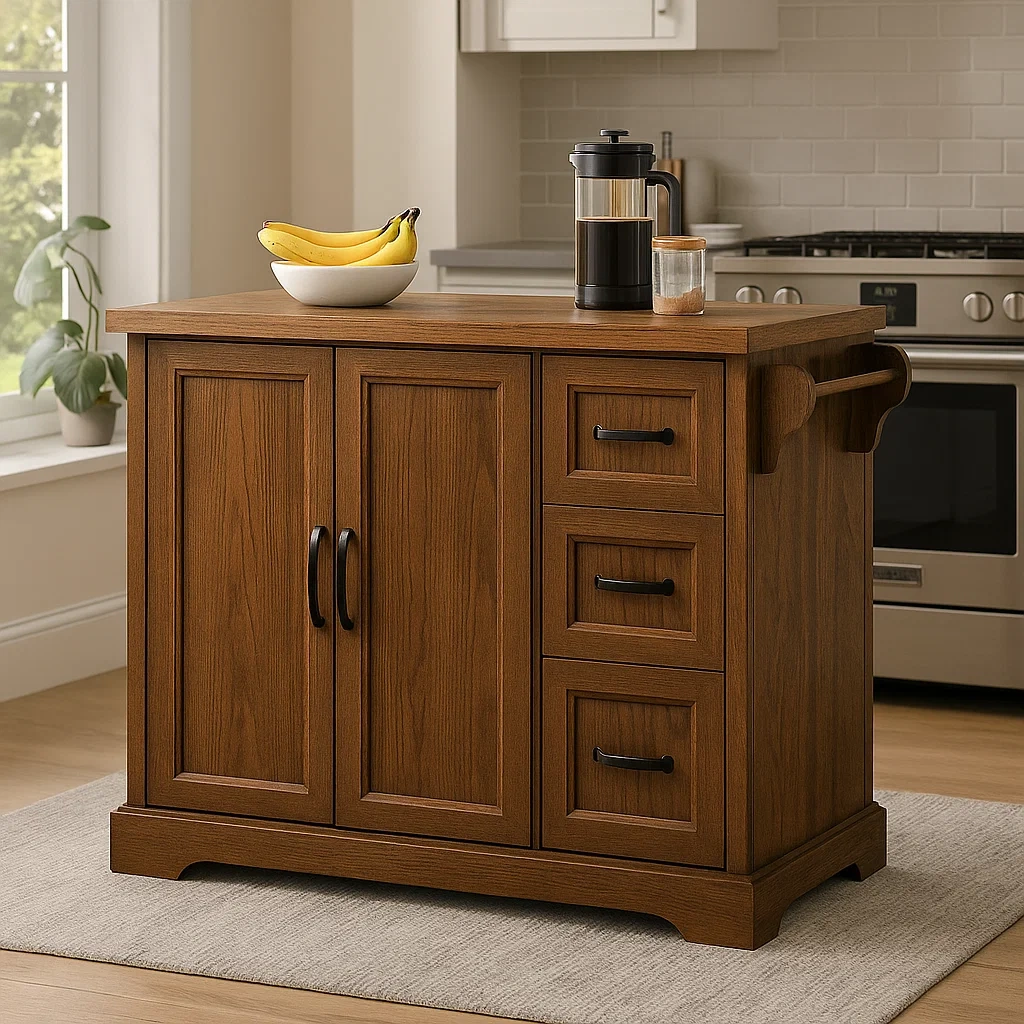 Kkken, rektangulr med skuffer og trdre, naturlig farve, fritstende, 120x60x90 cm, til almindeligt kkken - AUXbIYpSWxym