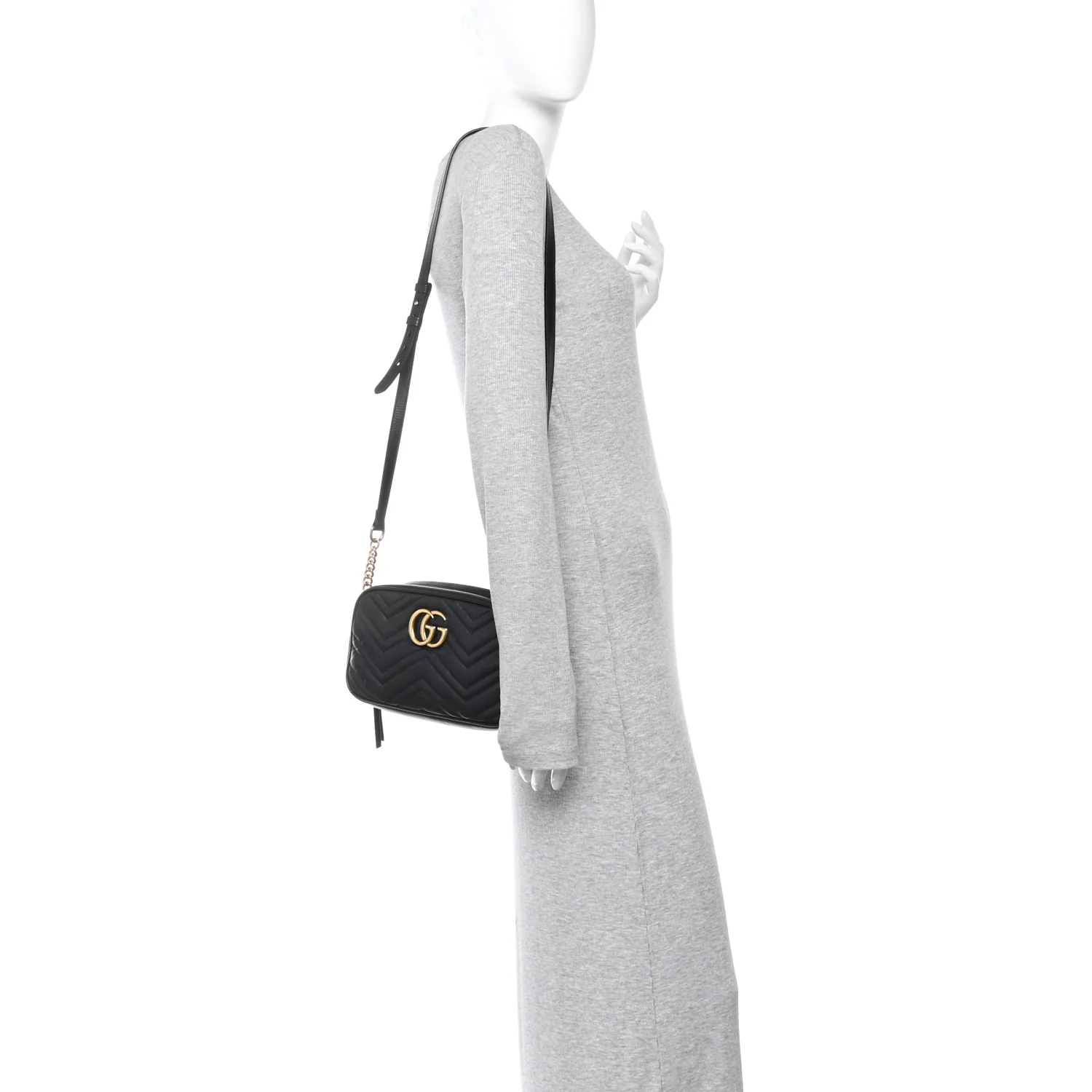 Calfskin Matelasse Small GG Marmont Chain Shoulder Bag Black