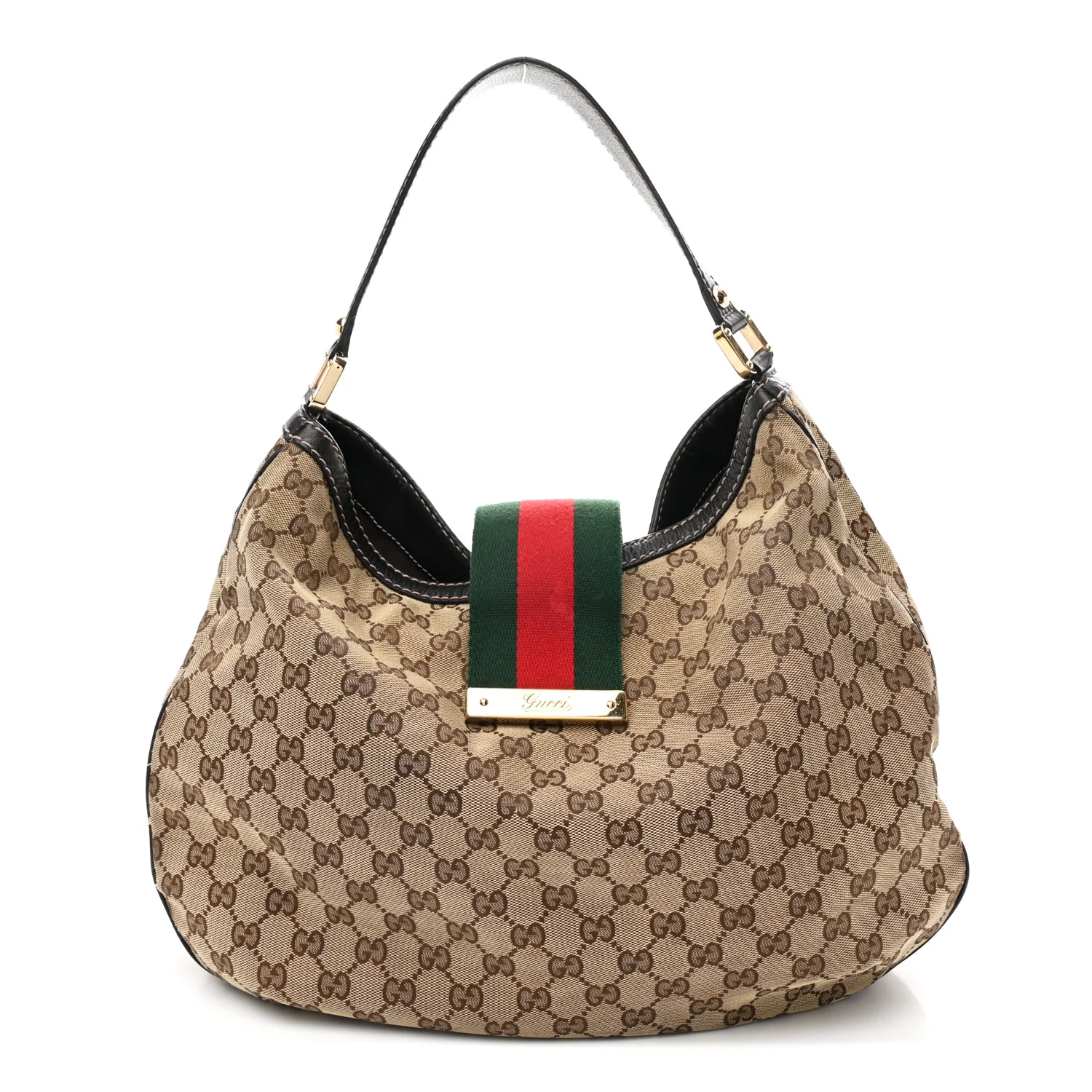 Monogram Large New Ladies Web Hobo Dark Brown