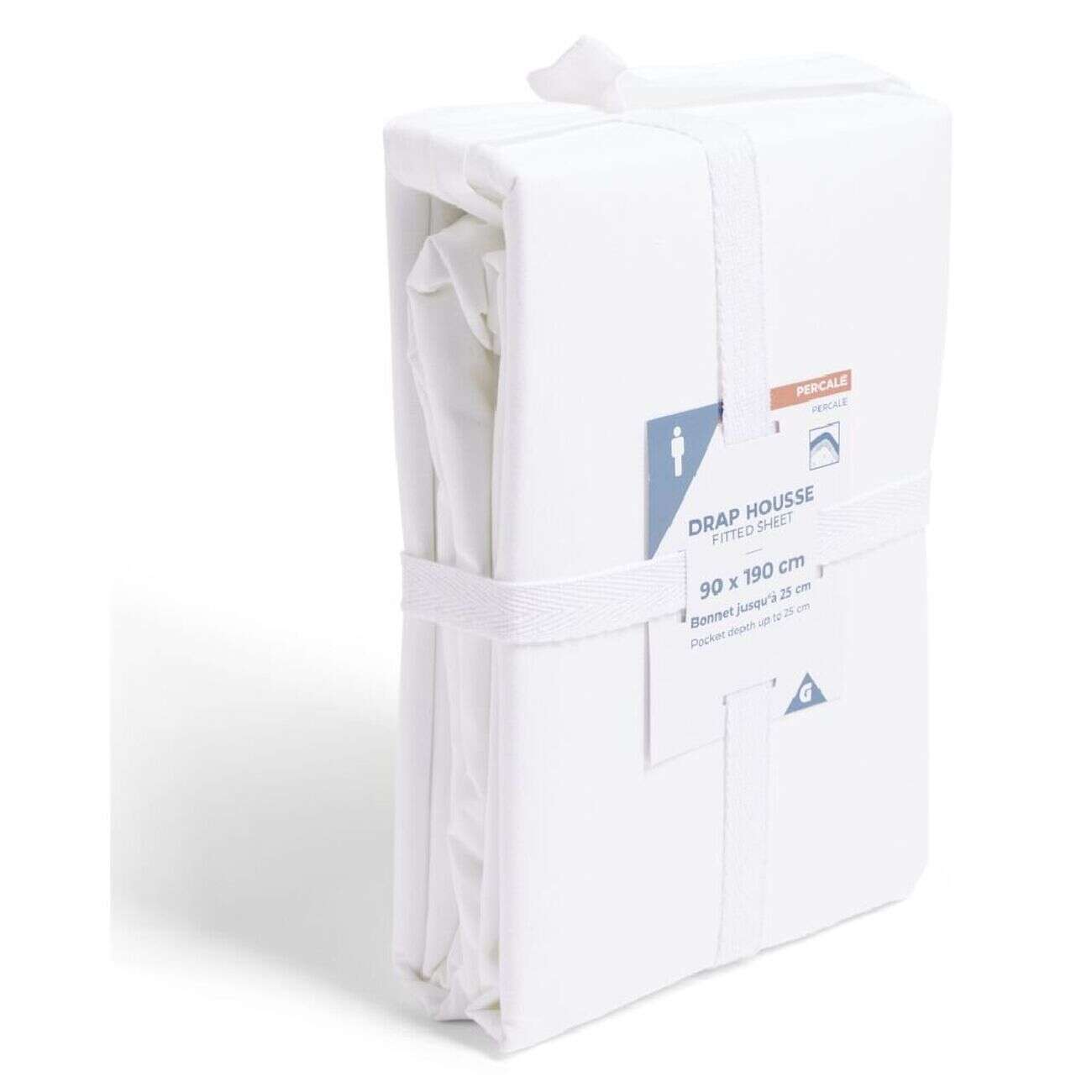 Drap housse 90x190cm 100% coton percale blanc