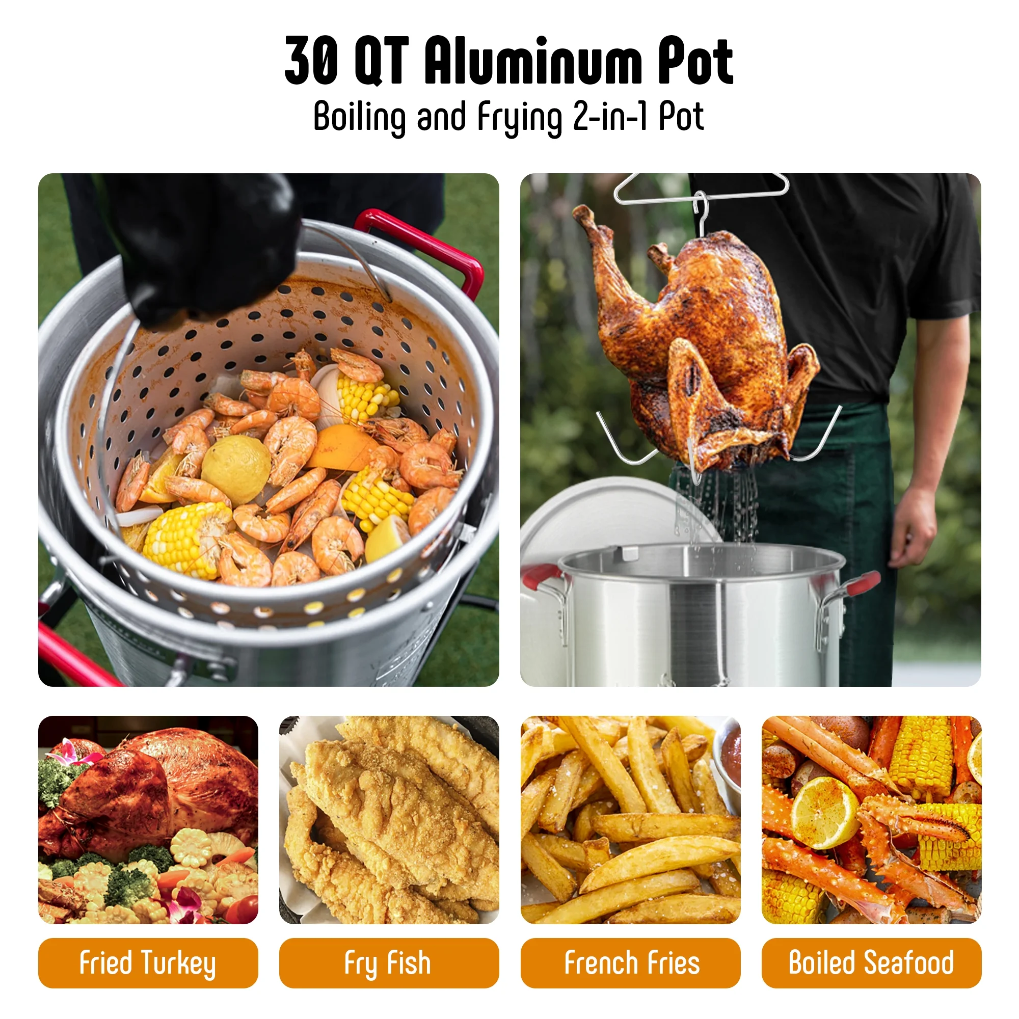 Feasto Outdoor Deep Fryer Turkey Fryer Set 30QT with Perforated Basket, Turkey Rack, Lifting Hook,Thermometer