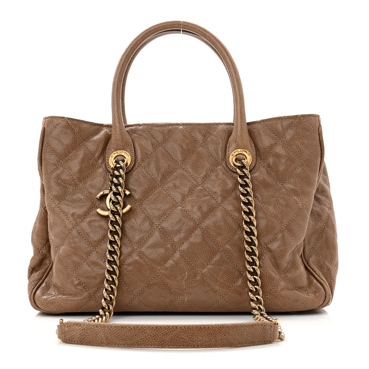 Glazed Caviar Quilted Small Shiva Tote Beige