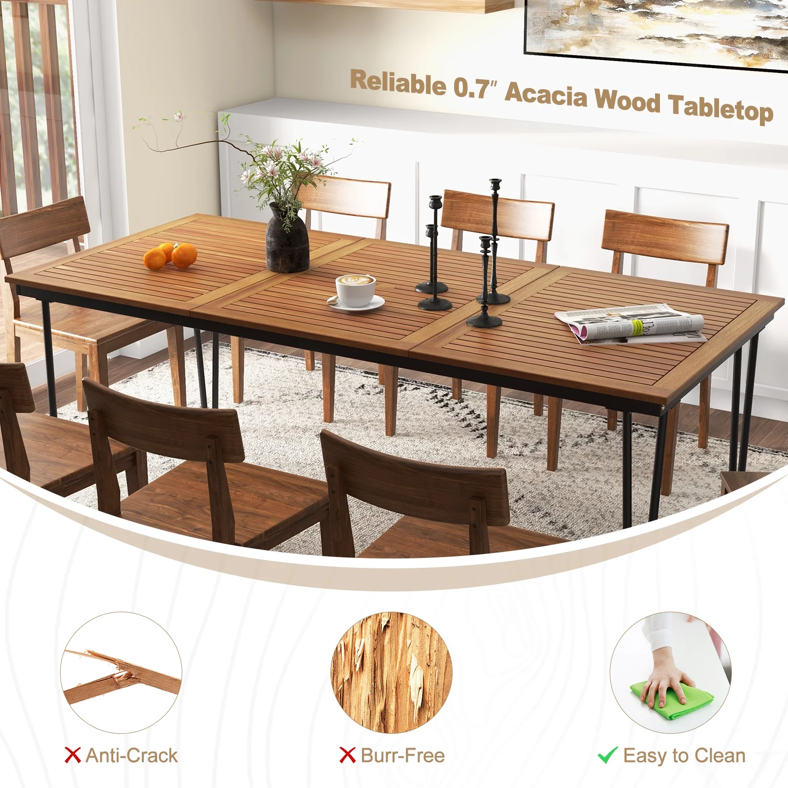 79" Outdoor Dining Table 8-Person Patio Table with 1.9" Umbrella Hole - Image 8