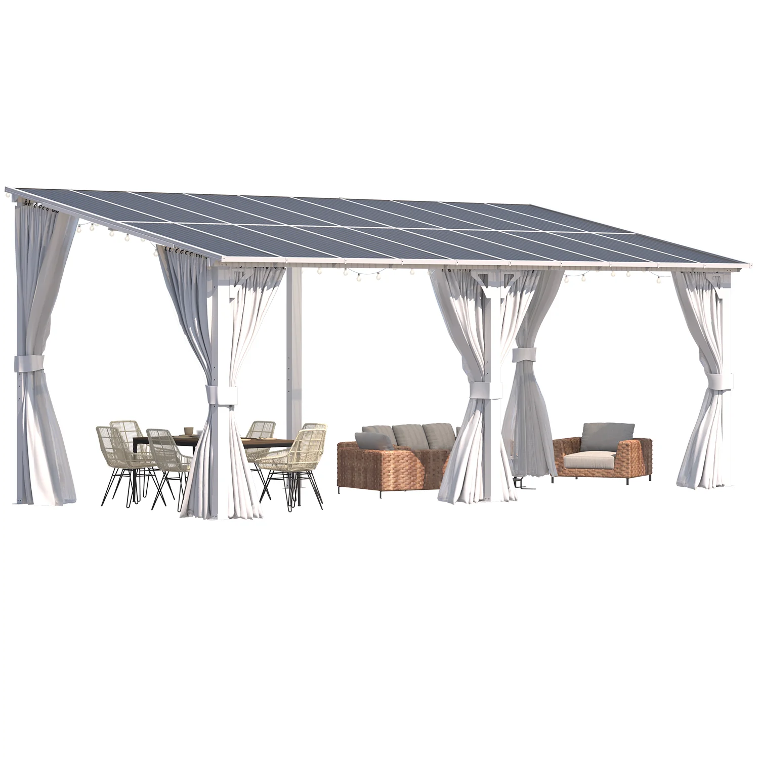 AECOJOY 20'x8' Wall Gazebo with Curtains and Mosquito Netting, White