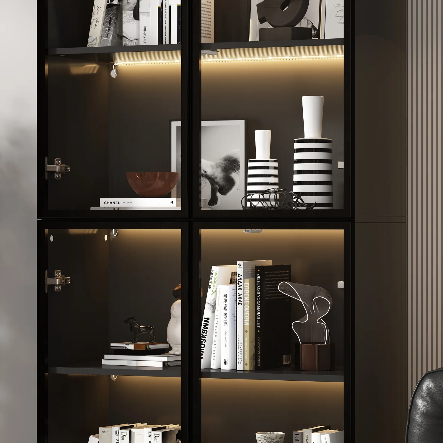 Bookcases Organizer with LED Lights, Heavy Duty Display Cabinet with Glass Door for Living Room, 31.5" Wide(31.5 in, 5-Tier) - Image 6