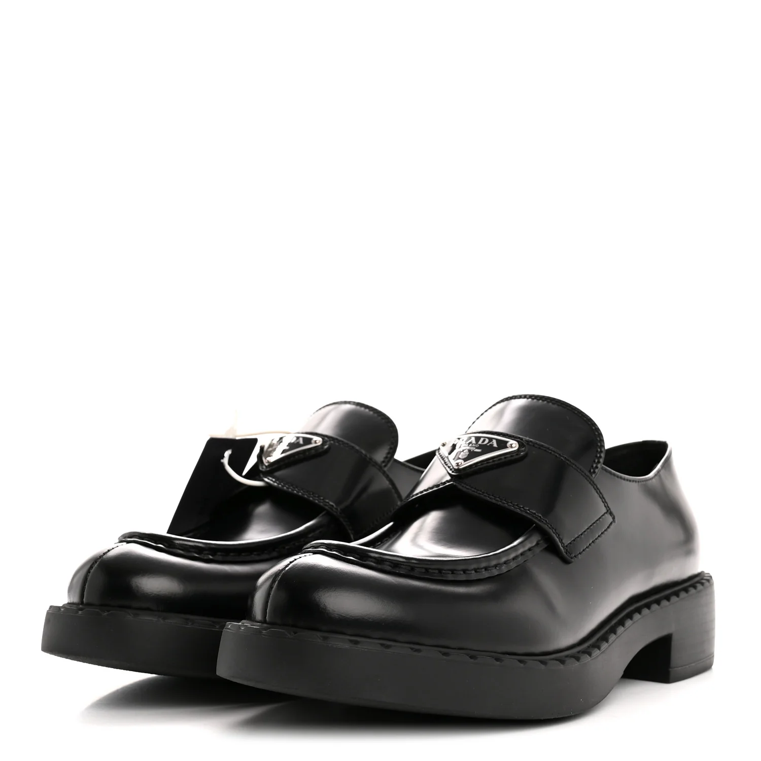 Spazzolato Metal Triangle Logo 50mm Loafers 40.5 Black