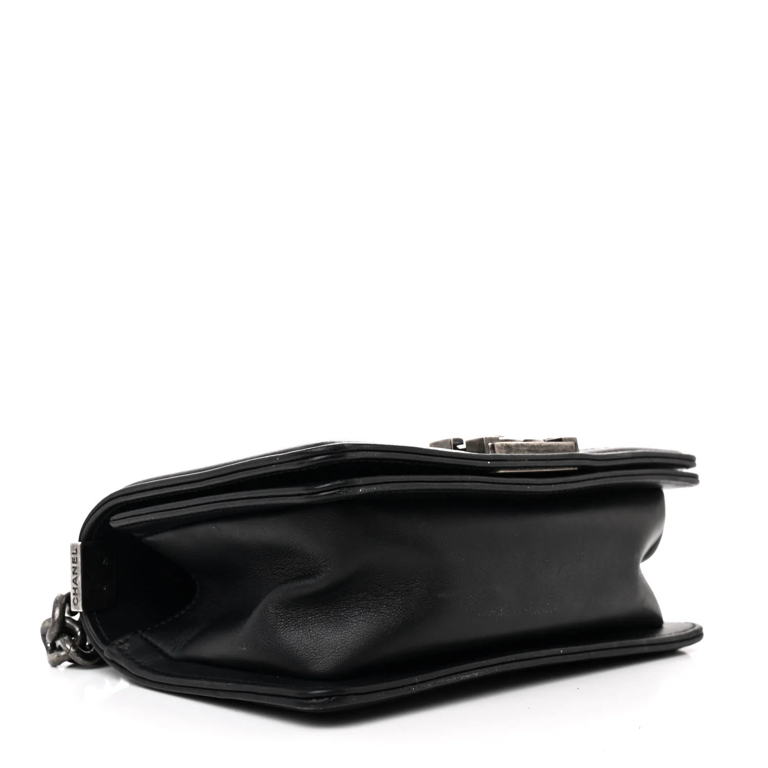 Calfskin Woven Small Boy Flap Black White