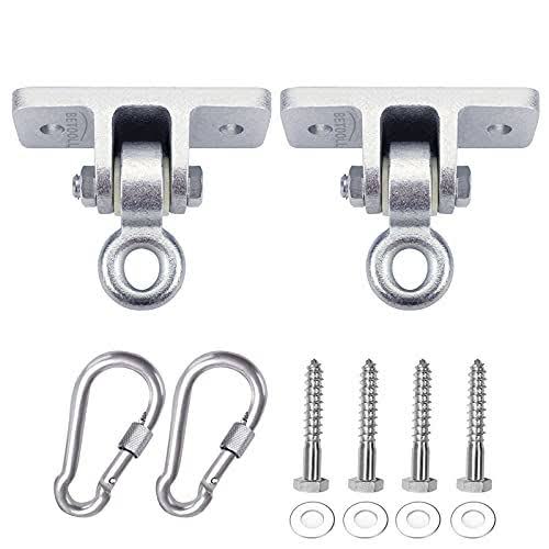 BETOOLL 2400lb Capacity Heavy Duty Swing Hangers for Wooden Sets Playground Porch Indoor Outdoor & Hanging Snap Hooks Silver