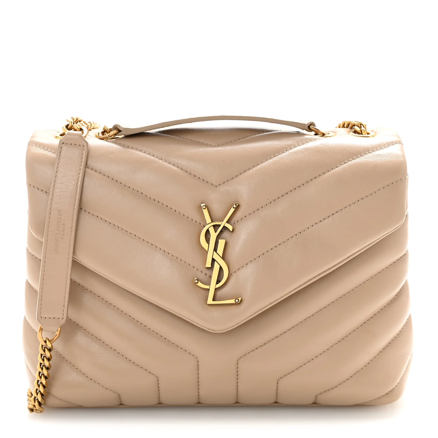Calfskin Y Quilted Monogram Small Loulou Chain Satchel Dark Beige