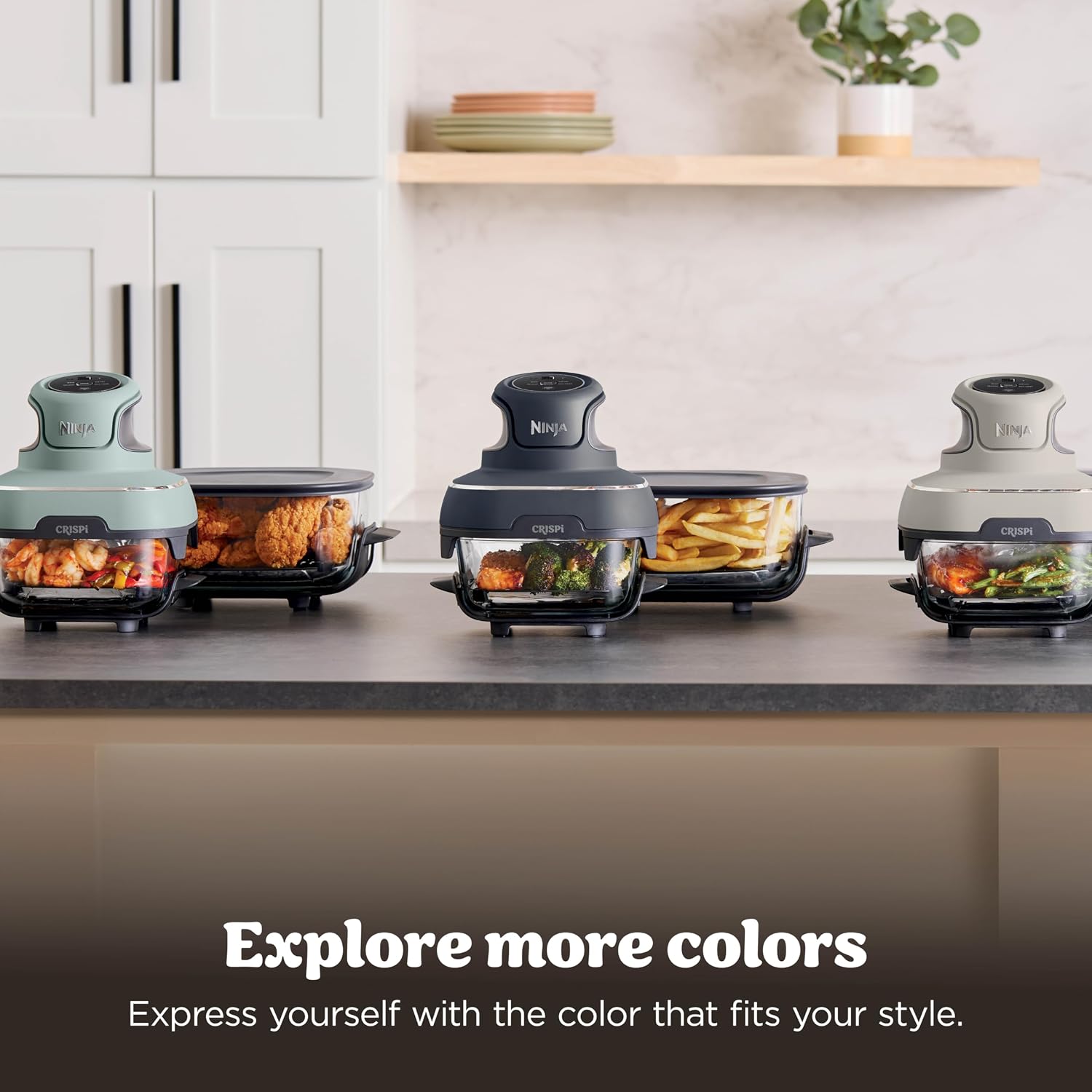 Ninja Crispi Glass Air Fryer, 4-in-1, Stone, FN101ST| Max crisp, bake, air fry, recrisp, 450F max, 4 Qt and 6 Cup containers, PFAS-free glass
