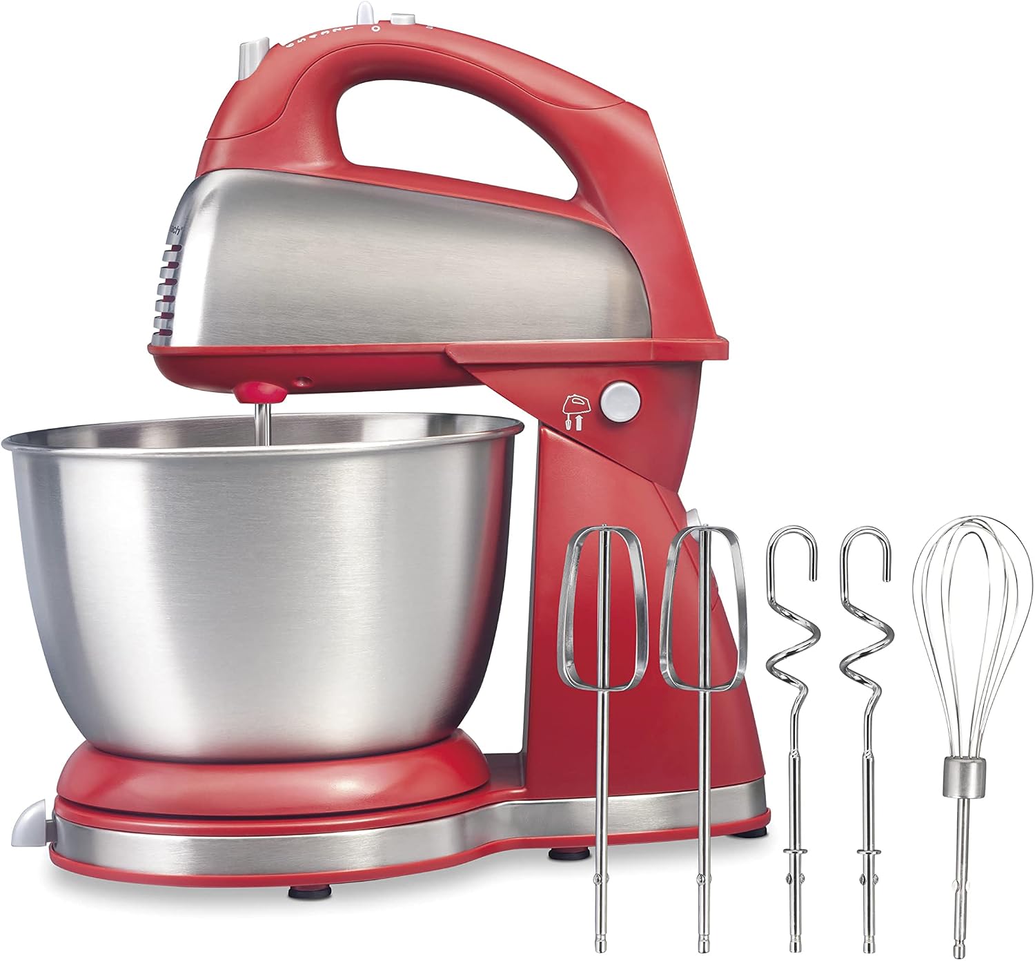 Hamilton Beach Classic Stand and Hand Mixer, 4 Quarts, 6 Speeds with QuickBurst, Bowl Rest, 290 Watts Peak Power, Black and Stainless