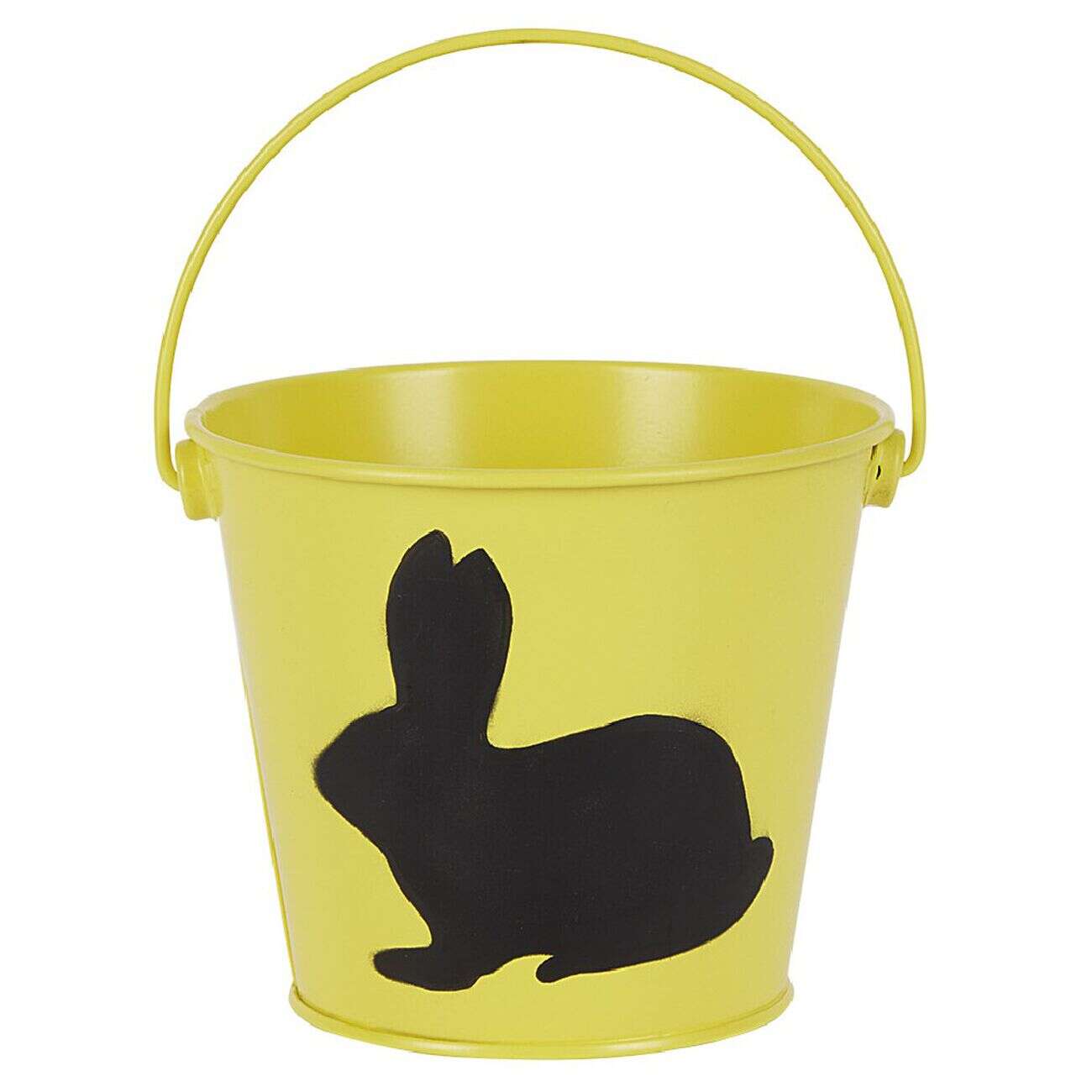 Seau en métal coloré avec une ombre de lapin