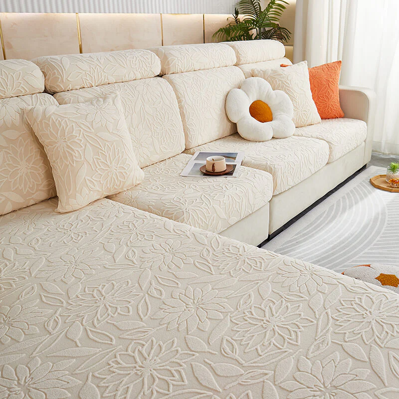 Floral Velvet Stretch Full Wrap Sofa Protector Sectional Couch Cover