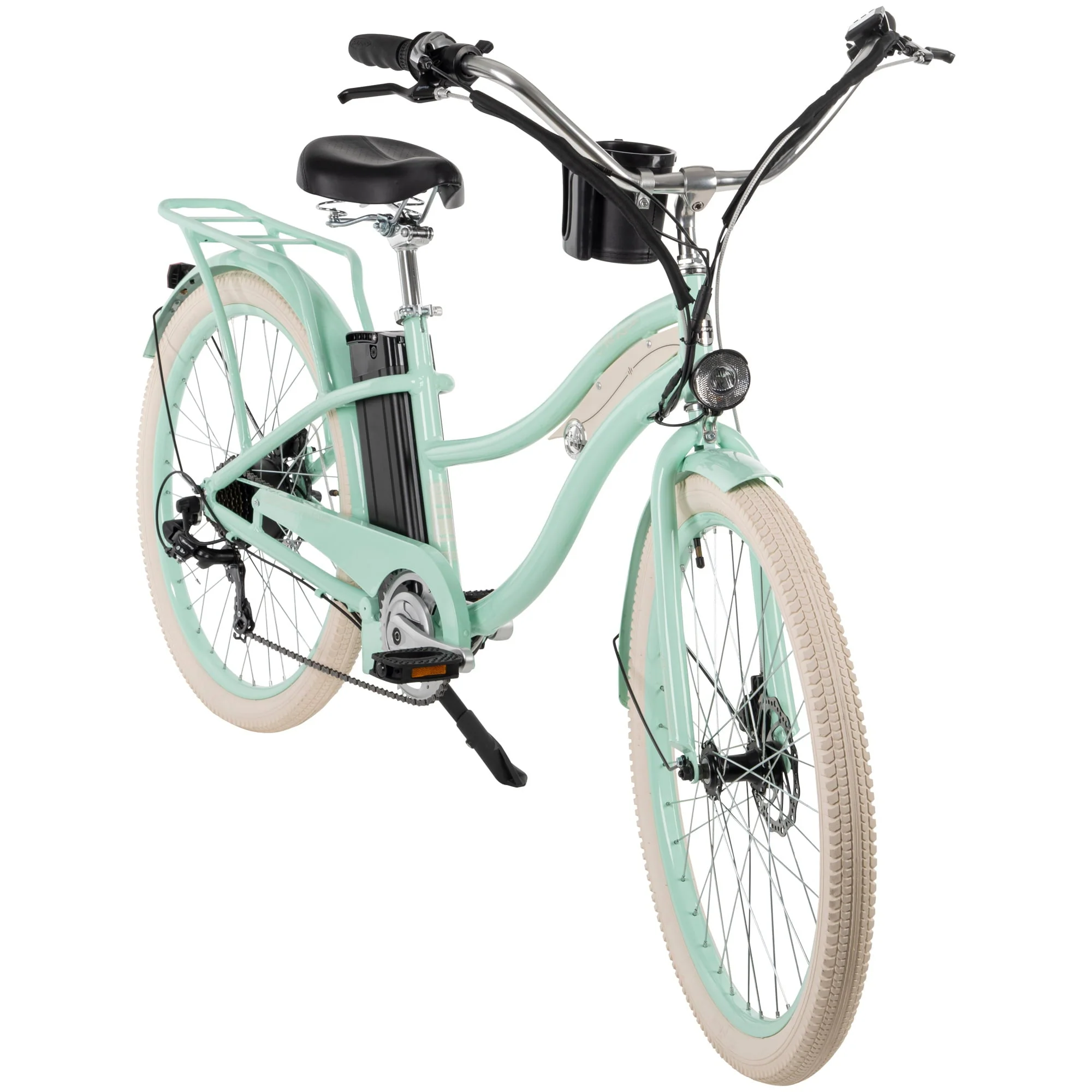Nel Lusso 26 - Inch 7 - Speed Electric Cruiser Bike with Throttle, Mint Green, 36V, 350W, UL 2849 Compliant, by Huffy