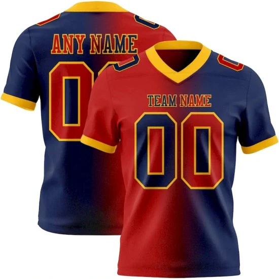 Custom Navy Red-Gold Mesh Gradient Fashion Jersey