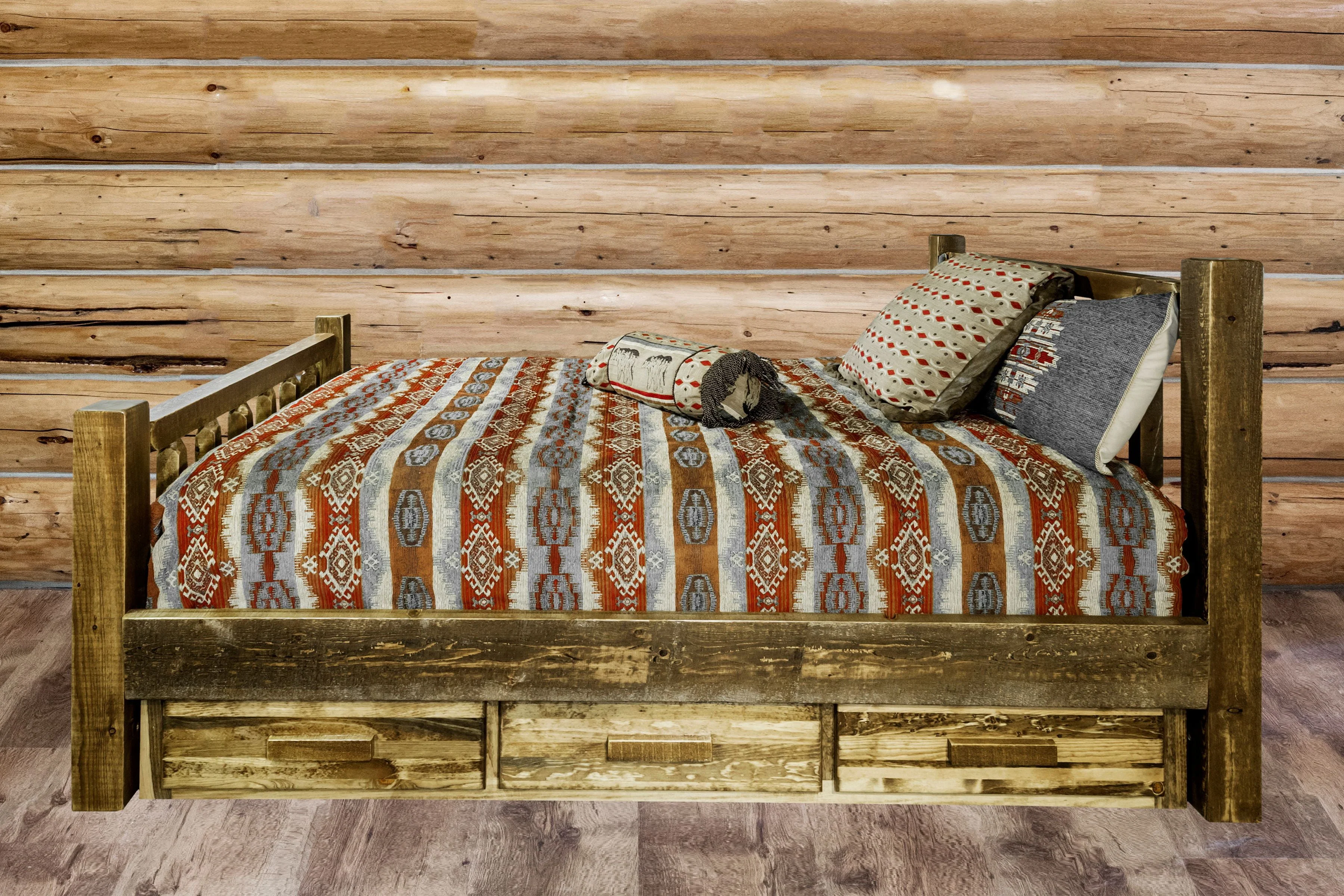 Homestead Collection California King Bed w/ Storage, Stain Lacquer Finish(Handcrafted by the artisans of Montana, the Homestead Collection of fine rustic furniture features timbers and trim pieces similar reminiscent of a timber framed home on the American frontier Made in Montana, U S A with solid, American grown wood ) Image 6