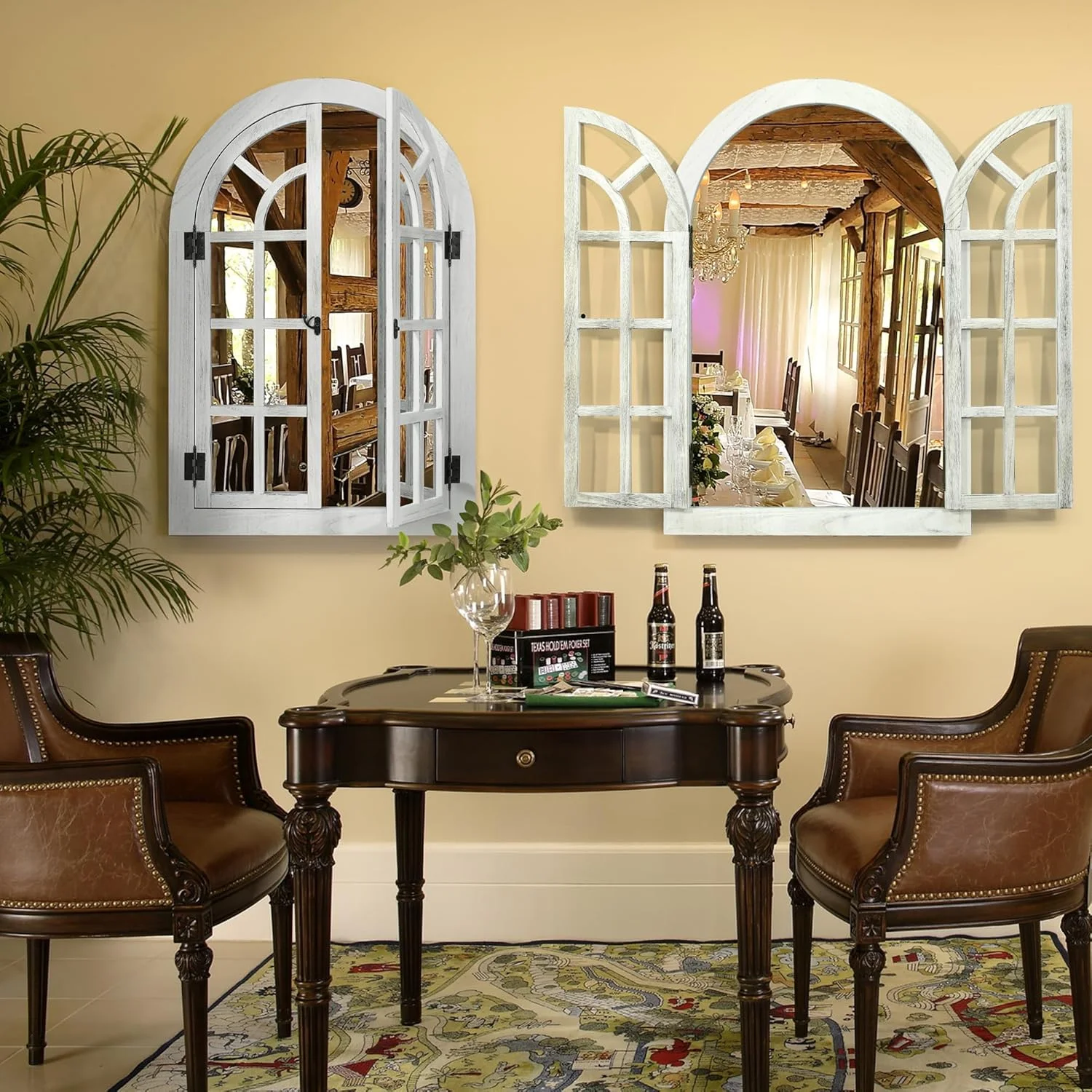 Window Mirrors for Wall Decor White Arched Wall Mirror Farmhouse Wall Decor Wood Frame Decorative Wall Mirrors Like Window for Bedroom, Living Room, Entrance, Dining Room(24"L x 36"W/White) Image 8