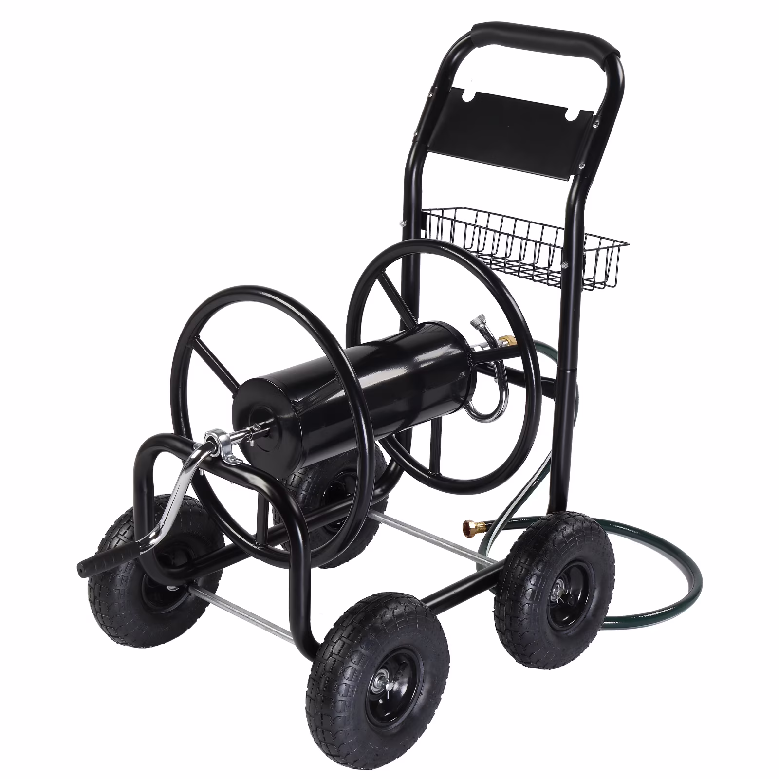 Ktaxon Garden hose cart Iron Four-Wheel Pipe Truck Dark Green
