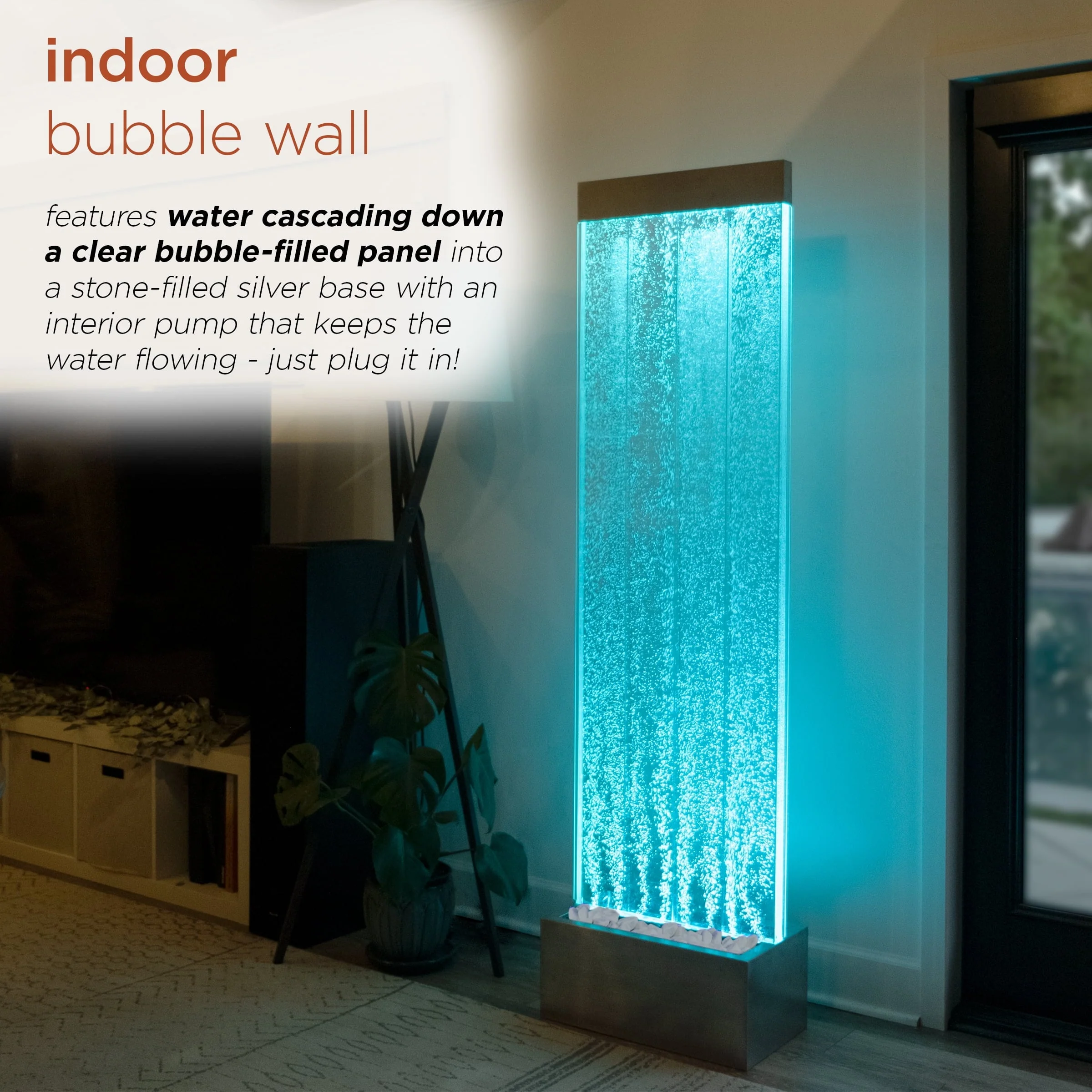 72"H Indoor Acrylic Bubble Wall Corded Electric Fountain(Black) Image 4