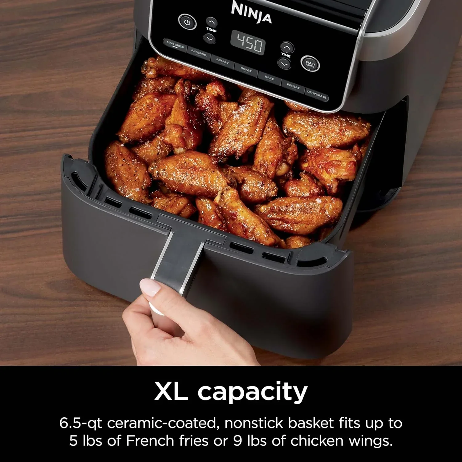 Friteuse à air Ninja Pro XL 6 en 1 avec capacité de 6,5 pintes, cuisson croustillante, rôtissage à l'air chaud