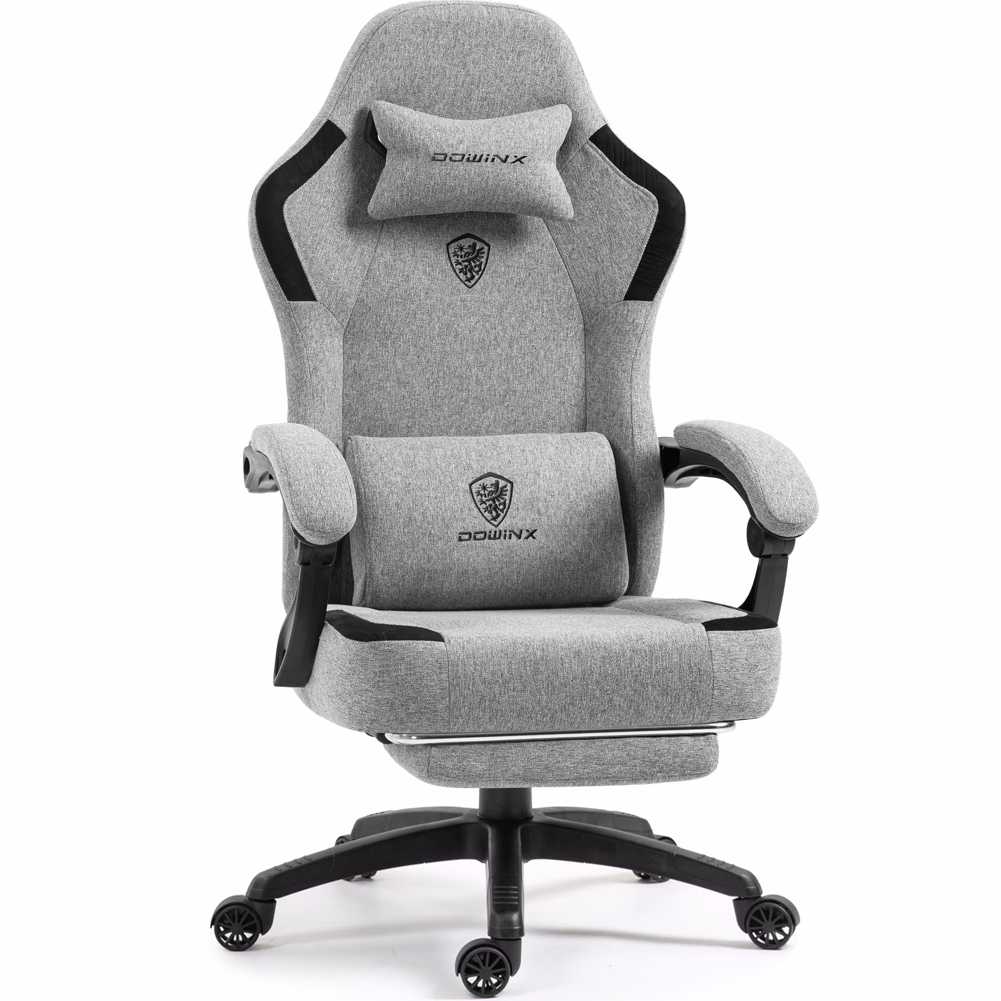 Fabric Gaming Chair with Pocket Spring Cushion, Breathable Computer Chair with Massage Lumbar Support and Footrest, High Back Office Chair for Adults, 300lbs, Grey(Grey)