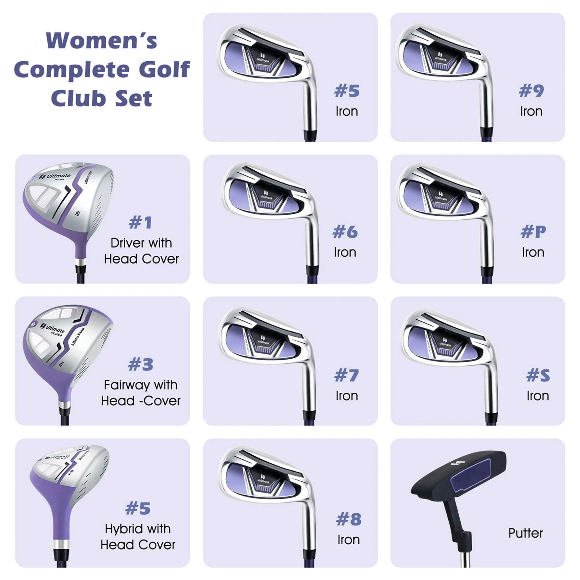 Ultimate Women’s Complete Golf Club Set Golf Club Package Set w/ Rain Hood, Right Hand Purple(Purple) - Image 9