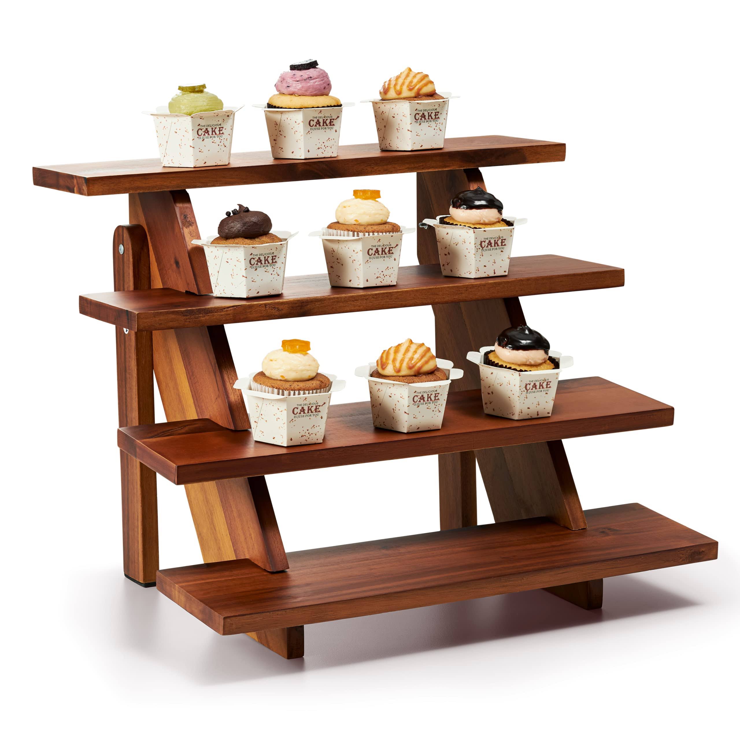TIDITA Acacia Cupcake Display Stand - Display Stand for Vendors - Wood Cupcake Stands for Dessert - Wooden Display Shelves - Farmhouse Table Cake