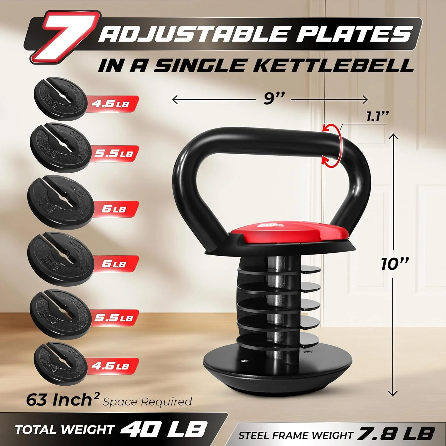 Ensemble de poids pour kettlebells réglables Yes4All : poignée, support et poignée.