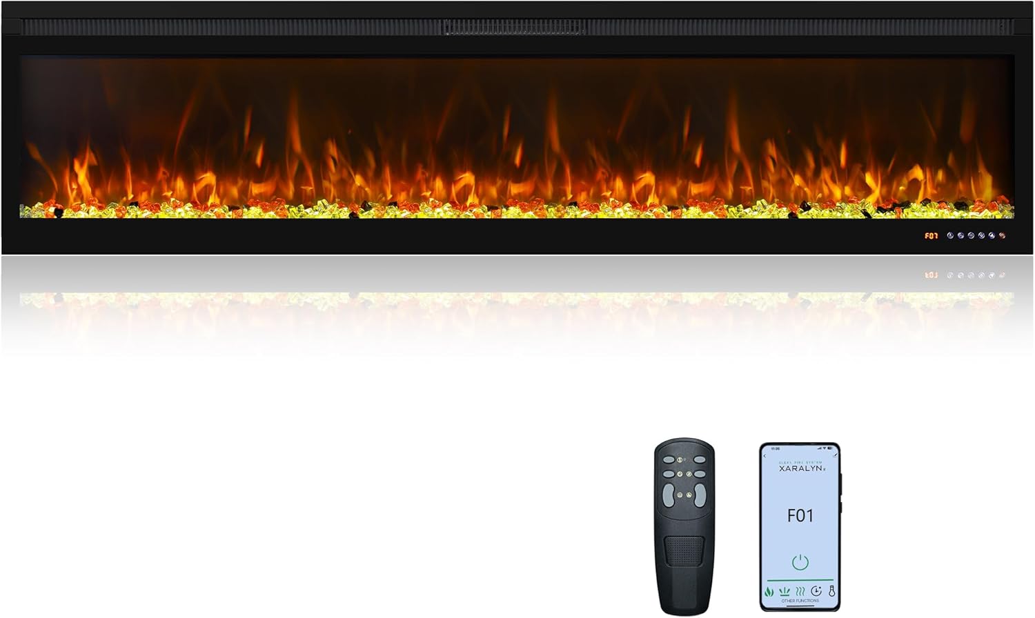 Linear Smart WiFi Electric Fireplace 72 Inch, APP & Touch Screen & Remote Control, 169 Realistic Flame Color Combinations, Timer & Thermostat Fireplace Heater,1500W