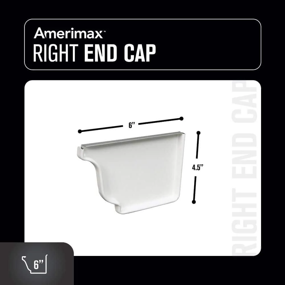 Amerimax Home Products 6 in. White Aluminum K-Style Right End Cap (Right End Cap)