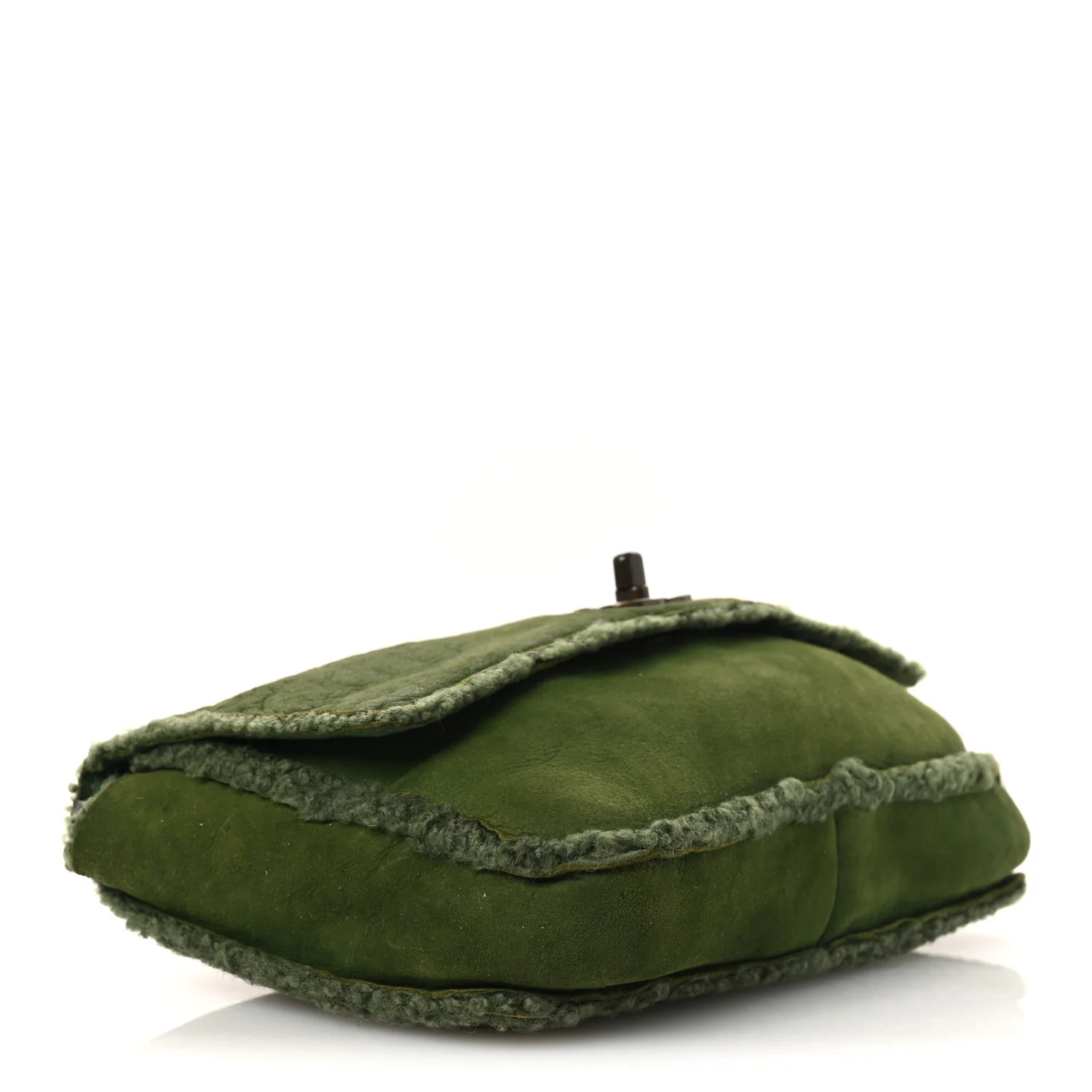 Suede Shearling Flap Clutch Green