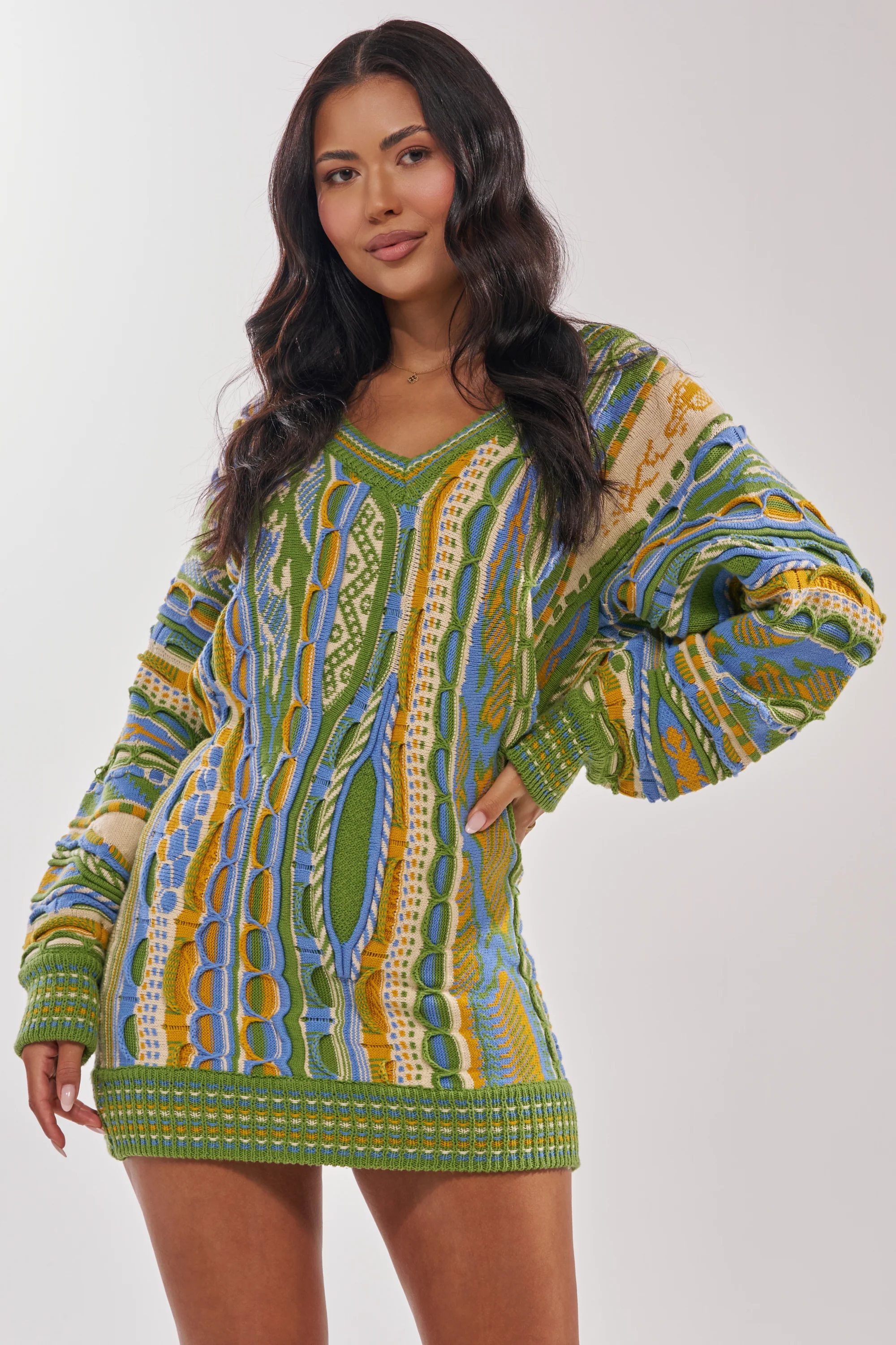 FEELIN COZY V-NECK SWEATER DRESS - Akira Store
