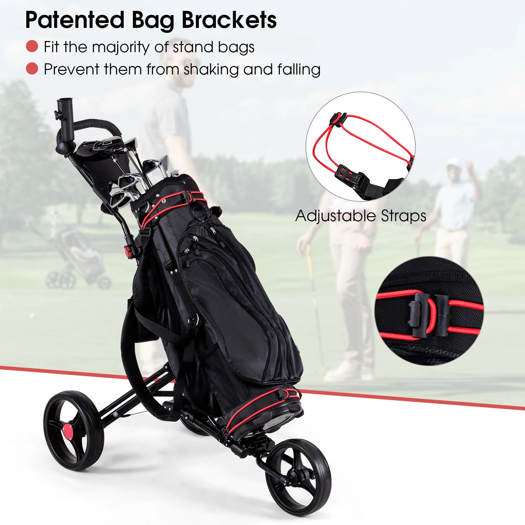 Costway Foldable 3 Wheel Steel Golf Pull Push Cart Trolley Club W/ Umbrella Holder