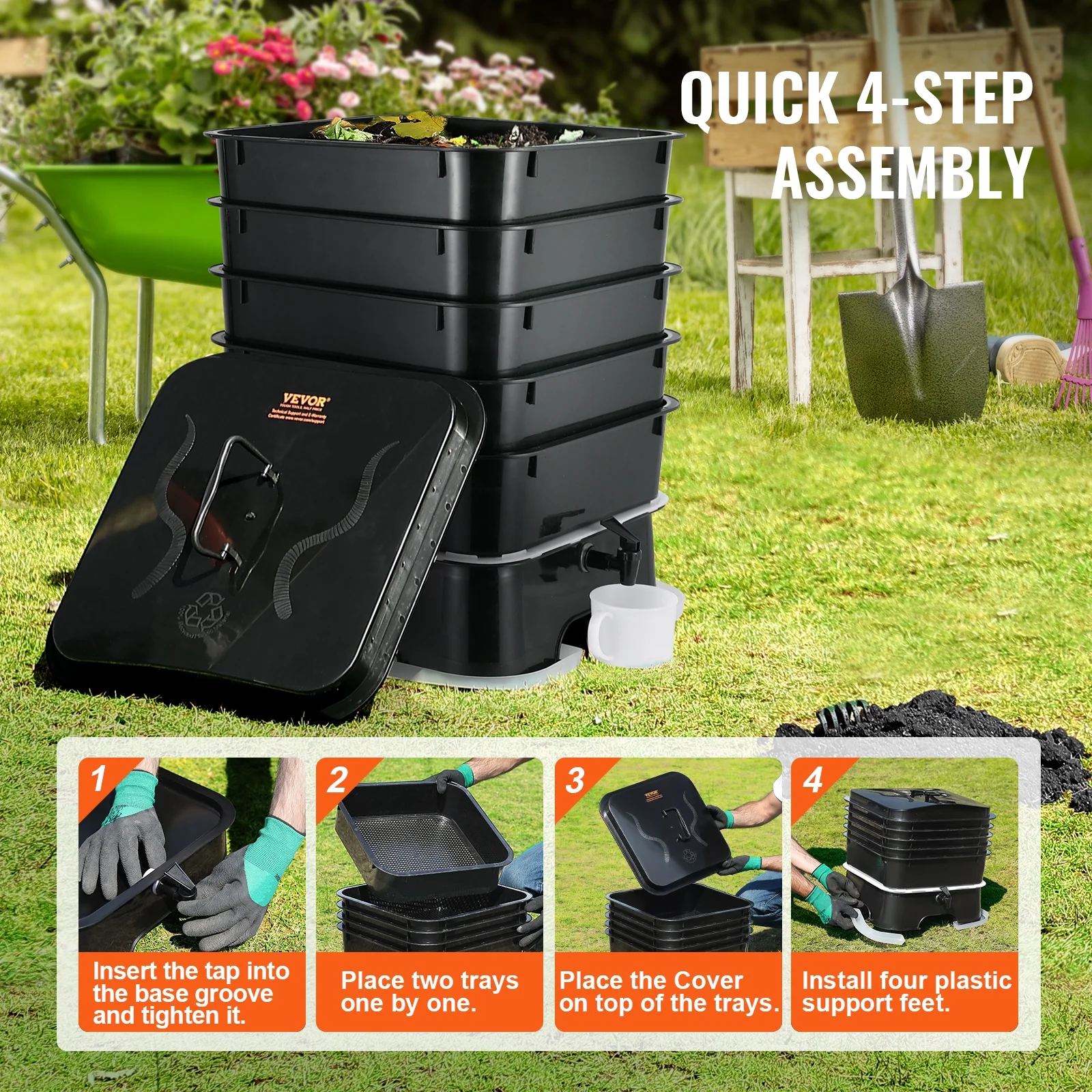 5-Tray Worm Composter 44 QT/50 L Worm Compost Bin Indoor and Outdoor - Image 5