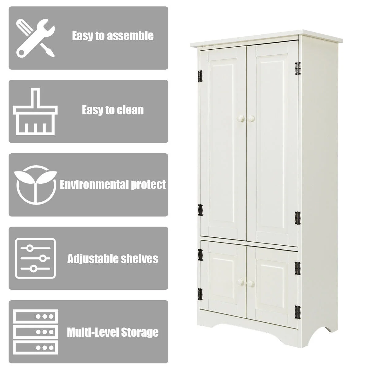 Accent Storage Cabinet Adjustable Shelves Antique 2 Door Floor Cabinet Cream White(Cream White) - Image 8